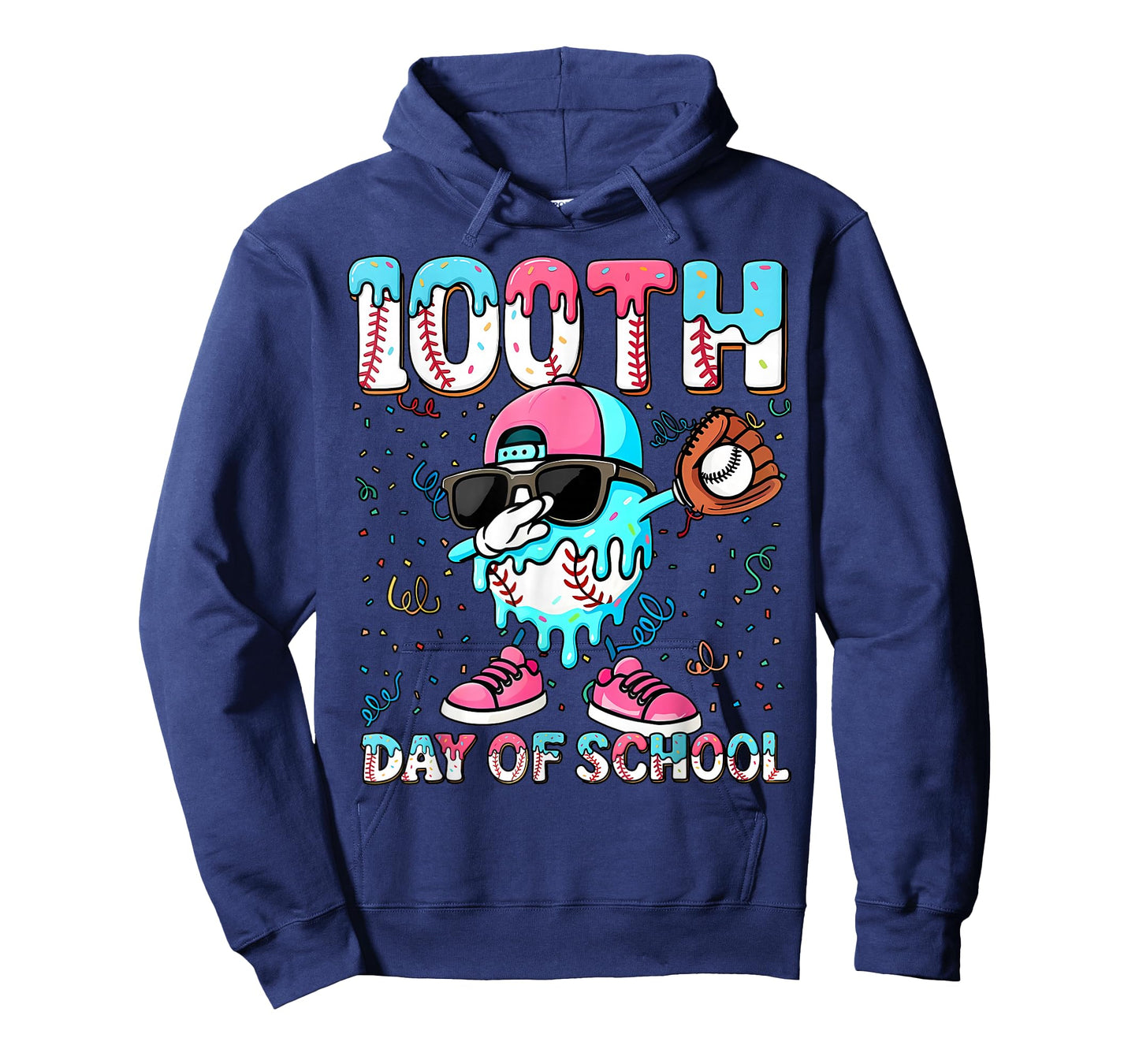 Dabbing Drippy 100th Days of School Baseball Ice Cream Drip T-Shirt