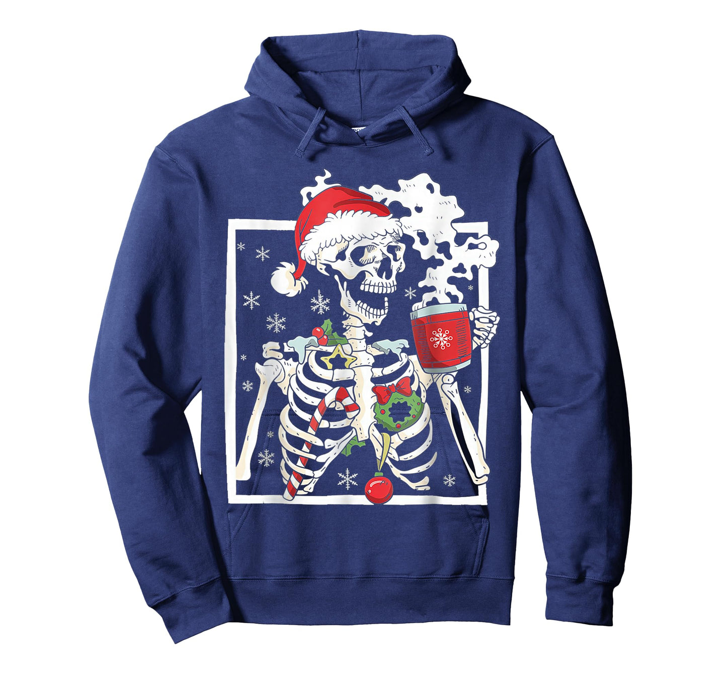 Christmas Skeleton with Smiling Skull Drinking Coffee Latte T-Shirt