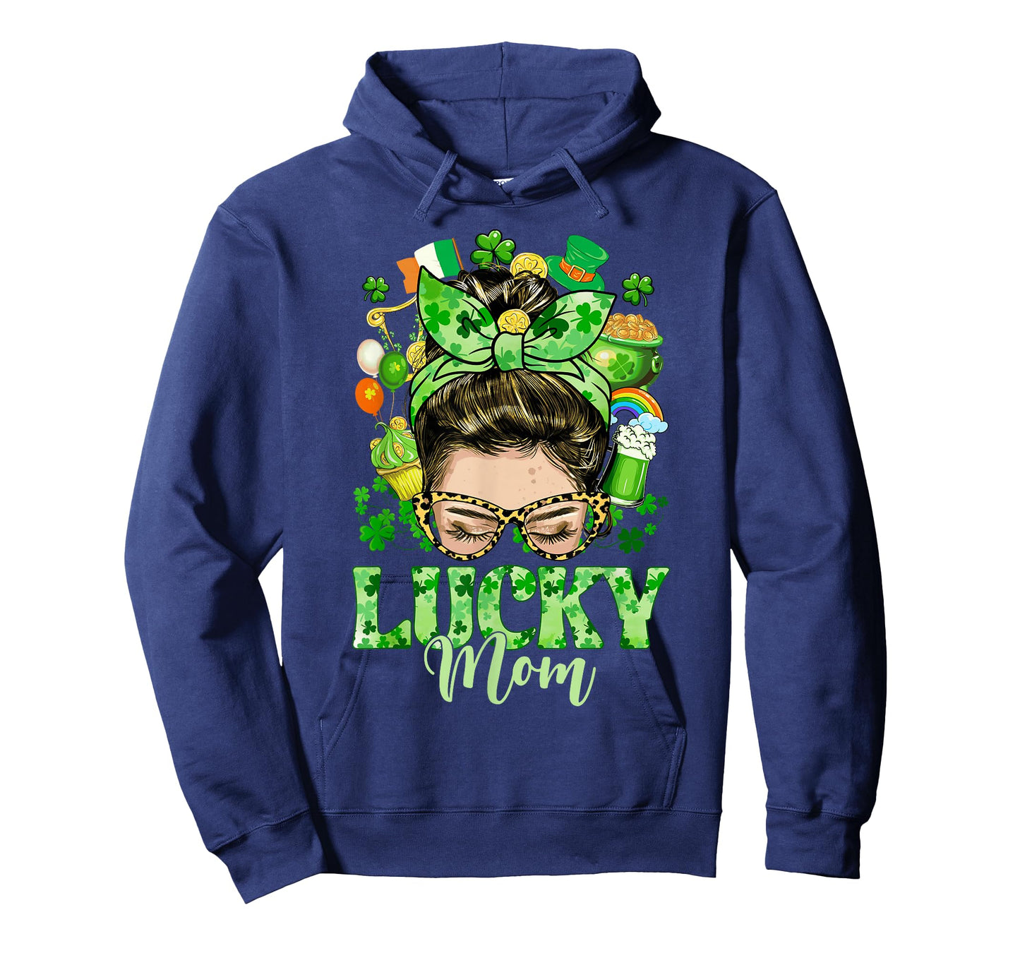 Messy Bun Hair Lucky Mom Shamrocks St Patrick's Day Women T-Shirt