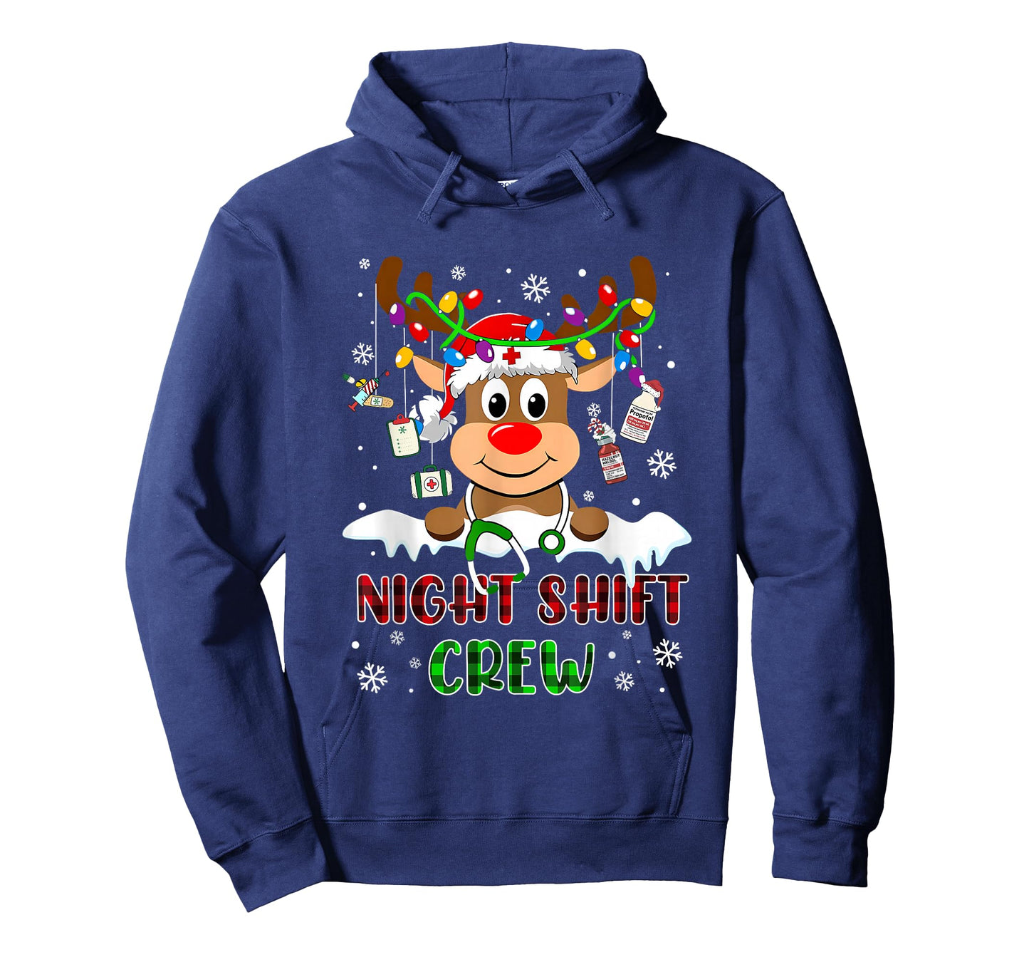 Christmas Reindeer Night Shift Crew Nurse Nursing Xmas Pjs T-Shirt