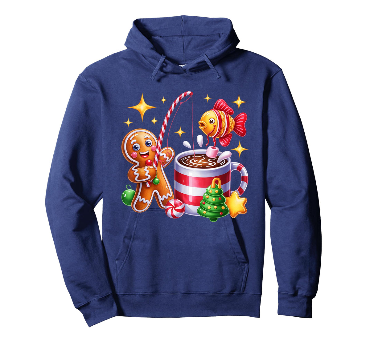 Gingerbread Fishing Candy Cane Cocoa Festive Fun T-Shirt
