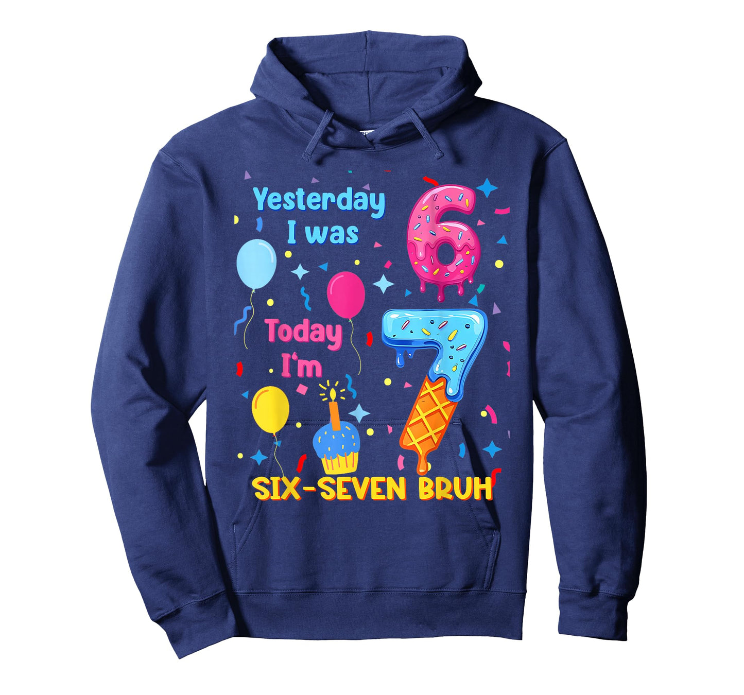 I was 6 Today I'm 7 Birthday Kids Six Seven Ice Cream Drip T-Shirt