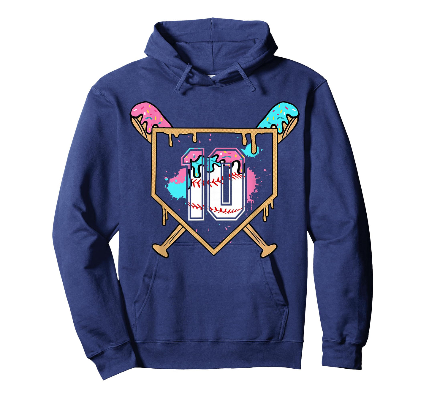 10th Birthday Baseball Bat Ice-Cream Drip 10yrs Old Boys T-Shirt