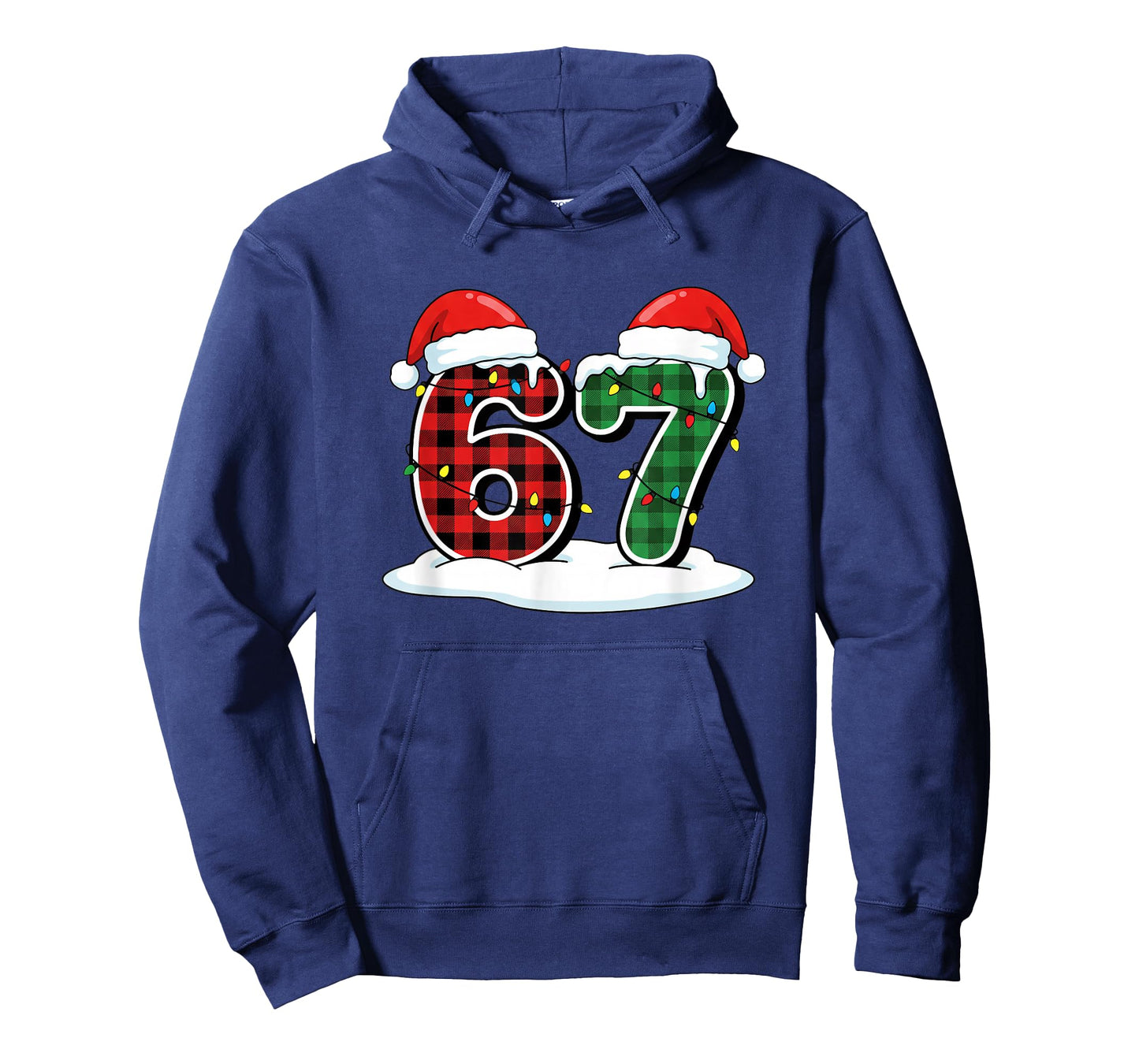 Christmas 67 Meme Six Seven Buffalo Plaid Santa Hats &Lights T-Shirt