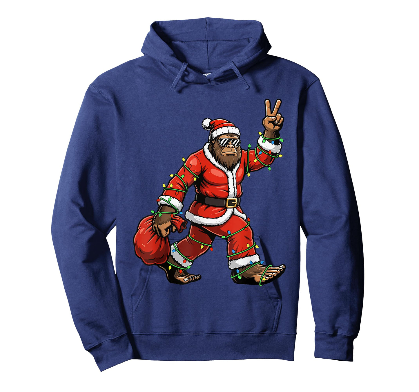 Santa Bigfoot Carrying Christmas Tree Lights T-Shirt