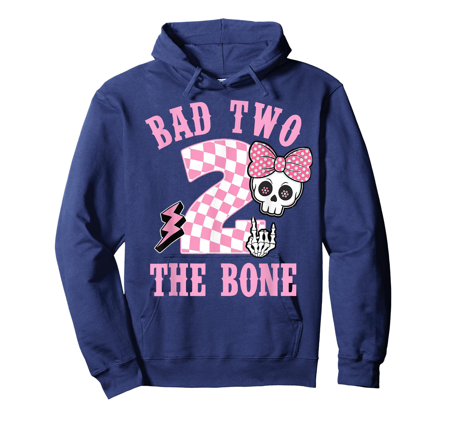 Bad Two The Bone Birthday 2 Years Old Pink Checkered Graphic T-Shirt
