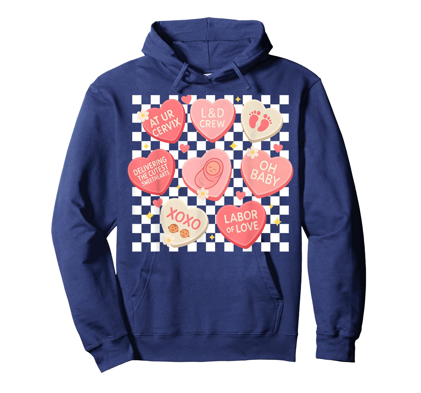Valentine L&D Nurse Hearts XOXO Baby Girl Women Checkered T-Shirt