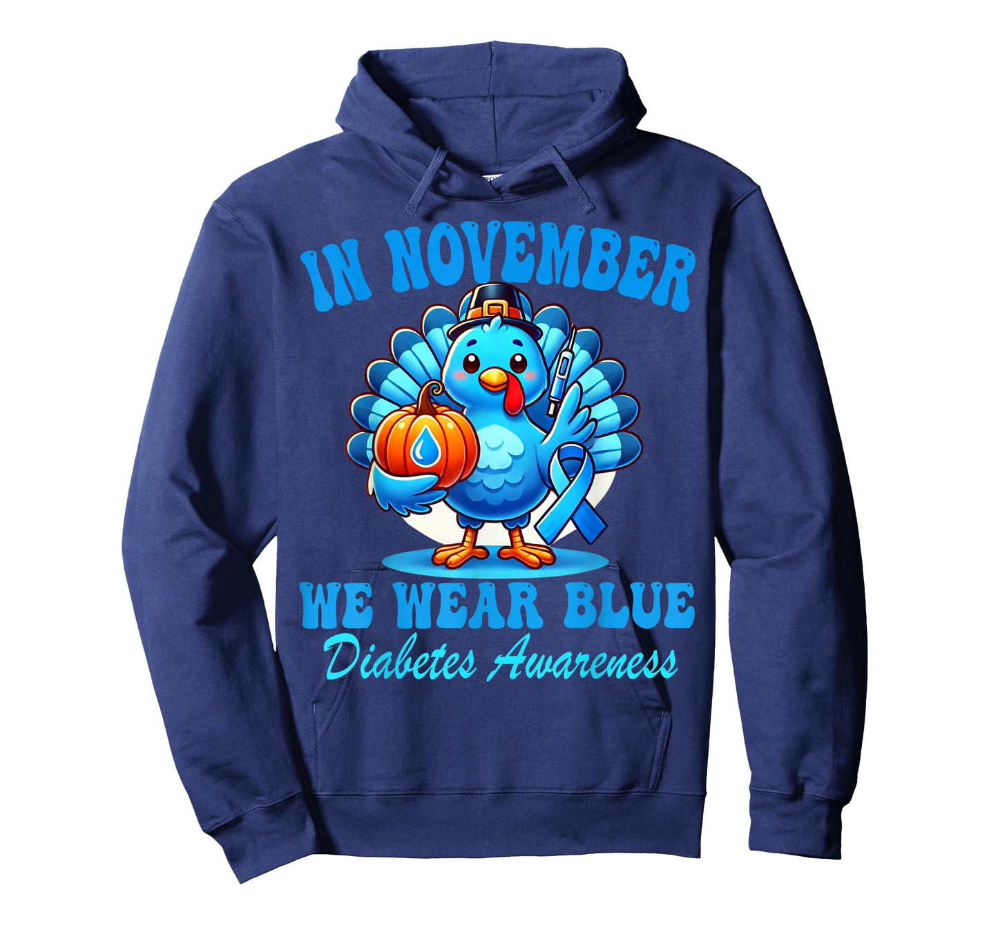 in November We Wear Blue Diabetes Awareness Ribbon Turkey T-Shirt