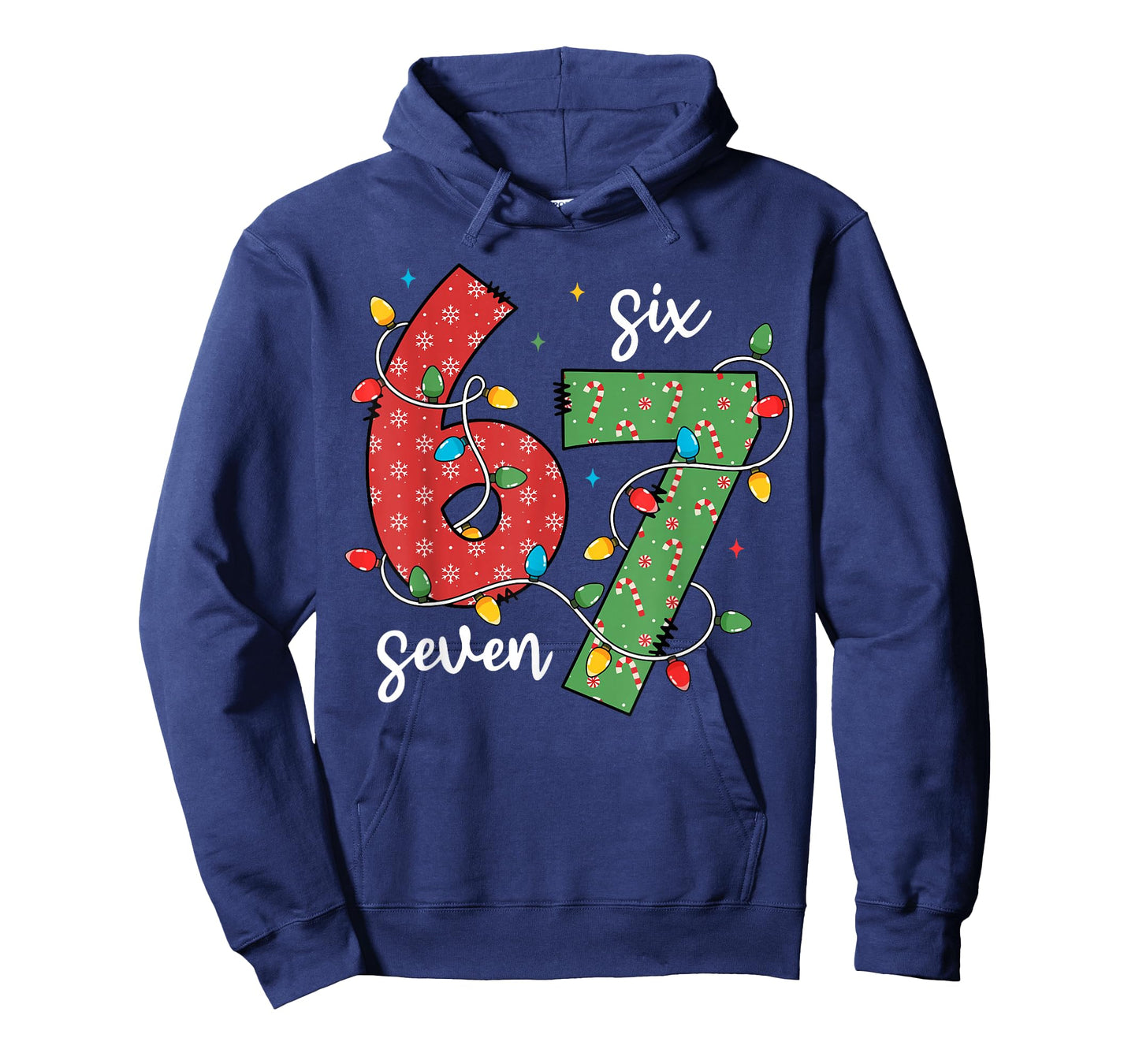 6 7 Six Seven Meme Xmas Lights Candy Cane Christmas Holiday T-Shirt