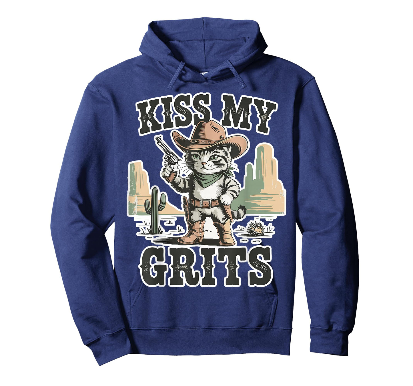 Funny Cat Cowboy Western Country Saying Animal Kiss My Grits T-Shirt
