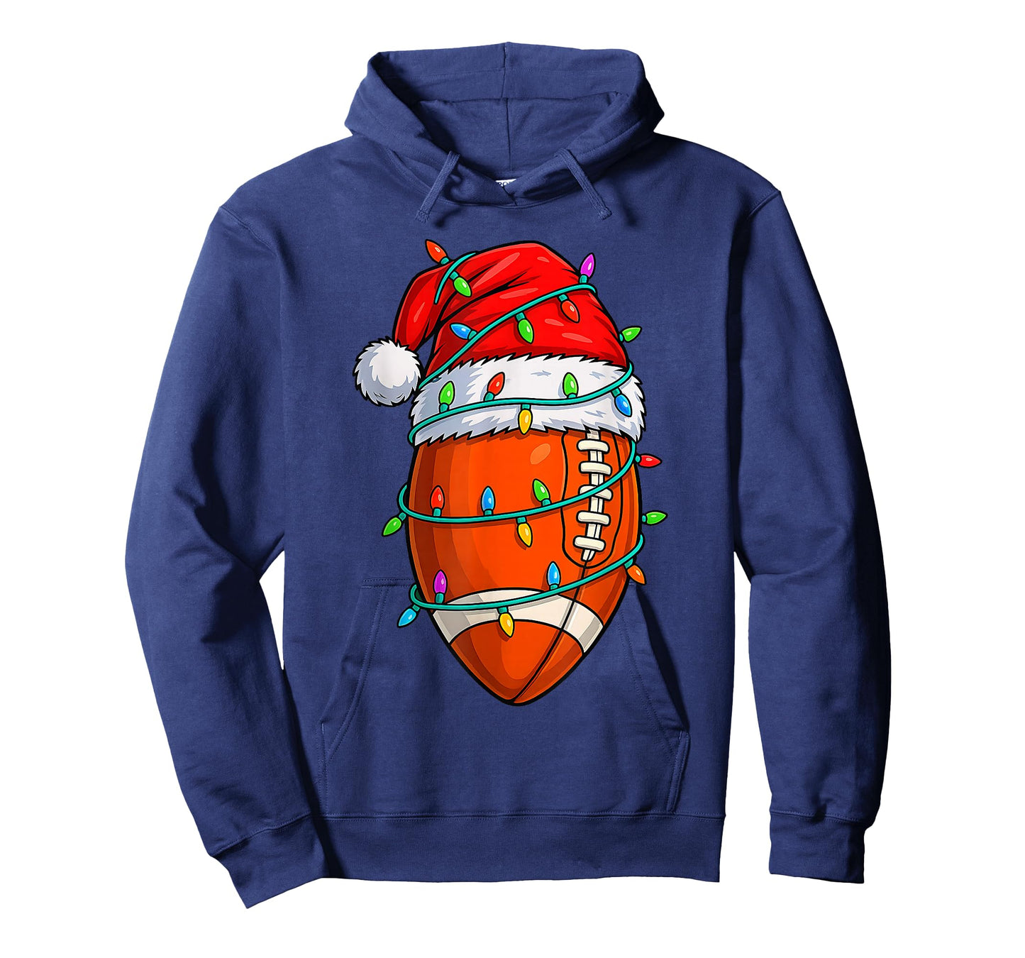 Christmas Football Player Santa Hat Xmas Lights Funny Sports T-Shirt