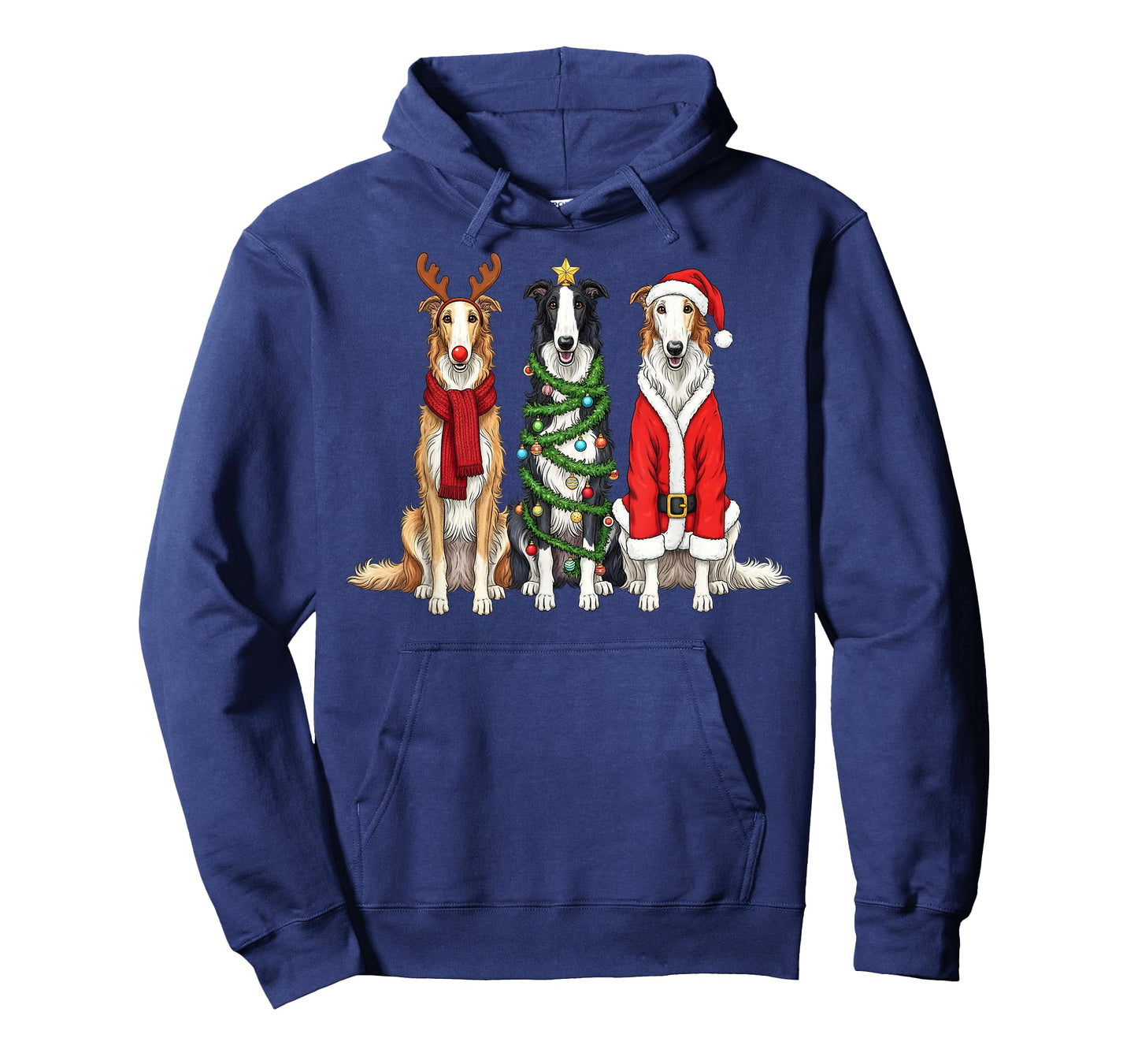 Retro Christmas Borzoi Santa Reindeer Dog Lover T-Shirt