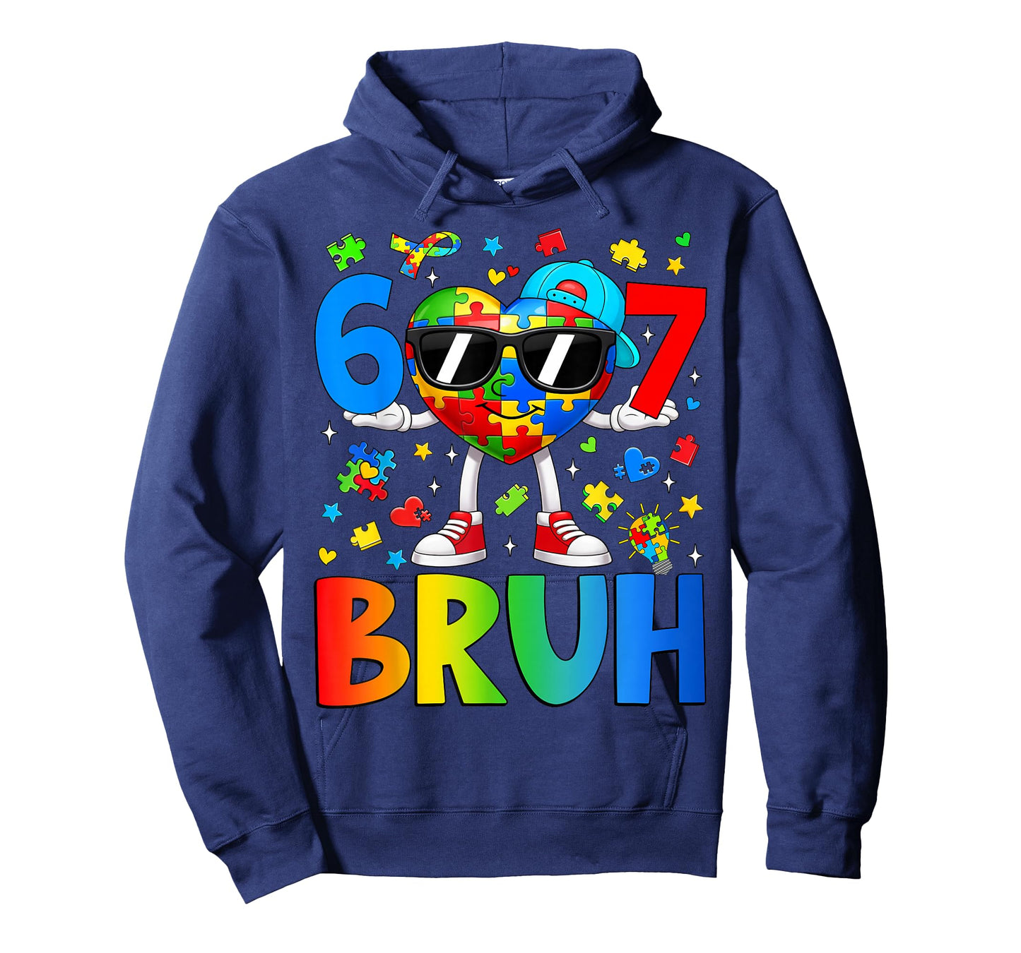 Six Seven Bruh 6 7 Puzzle Heart 67 Autism Awareness Boy Kids T-Shirt