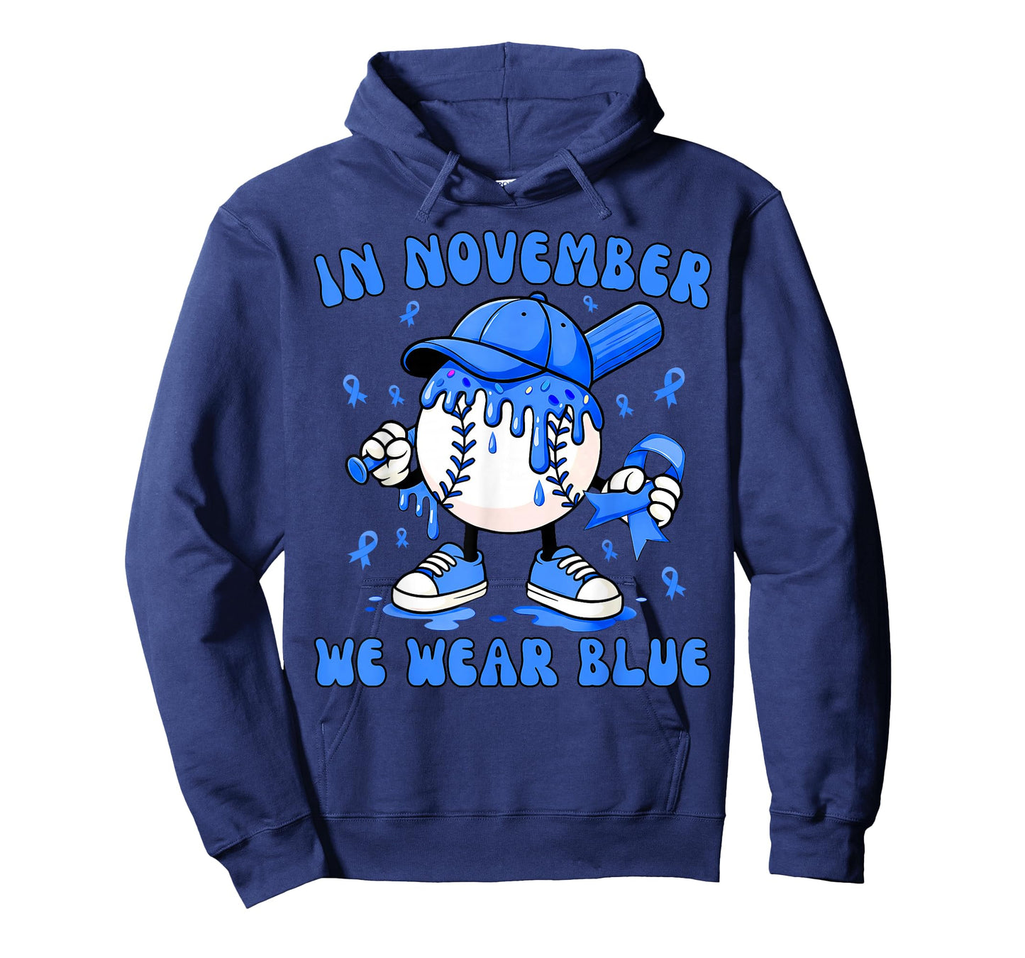 in November We Wear Blue Baseball Drip Diabetes Support T-Shirt