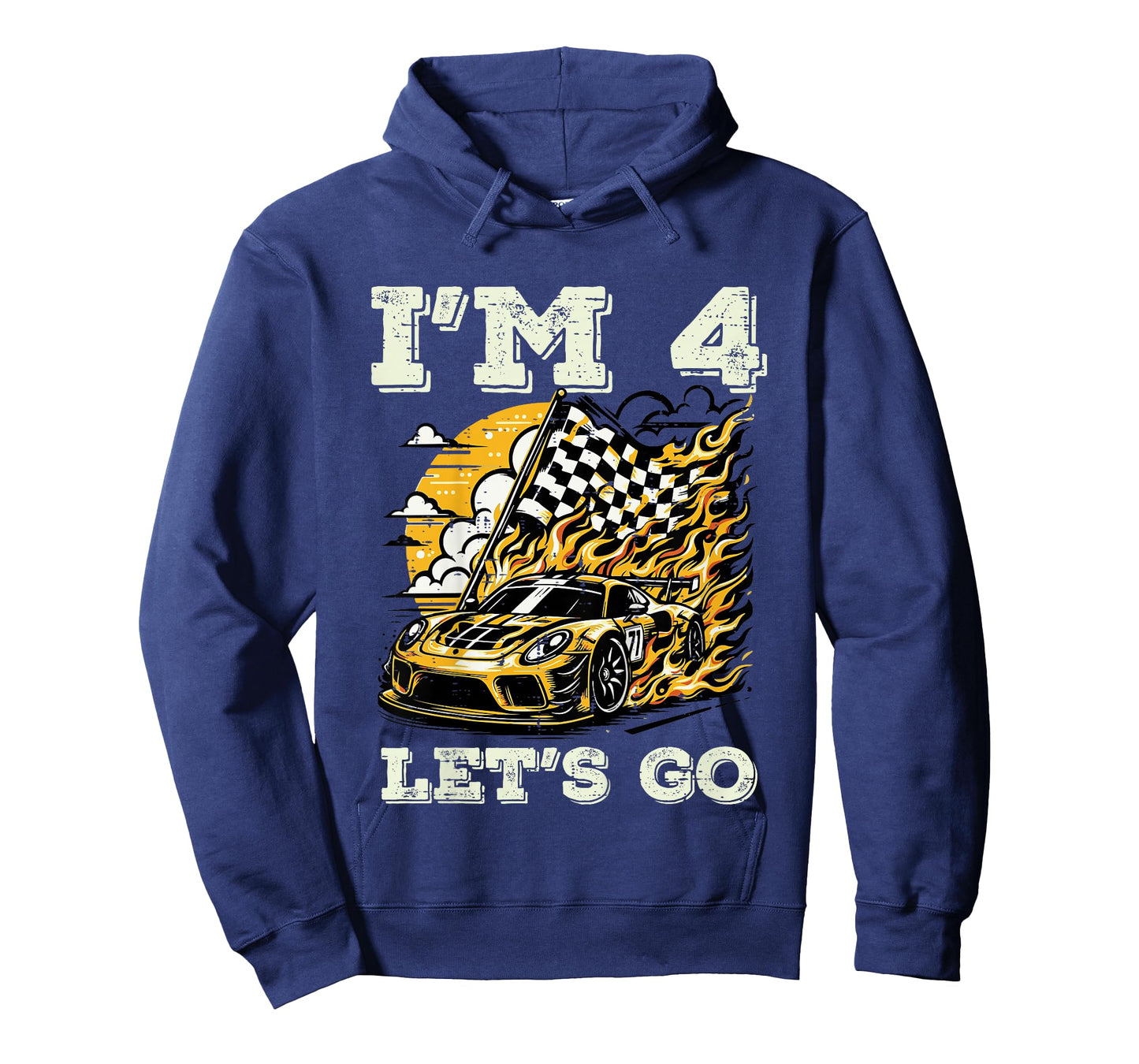 Kids 4th Birthday Race Car Flag Im 4 Years Old Bday Boys Kids T-Shirt