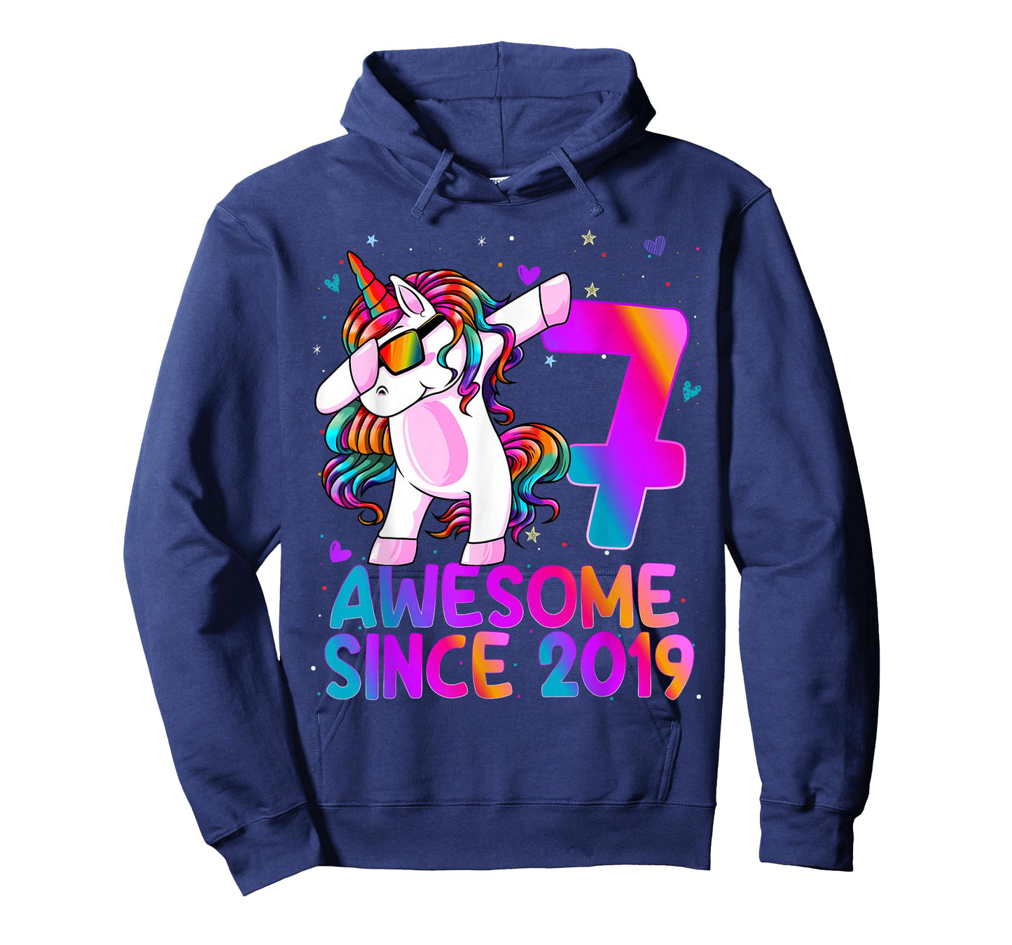 7 Year Old Girl Awesome Since 2019 Unicorn 7th Birthday Girl T-Shirt