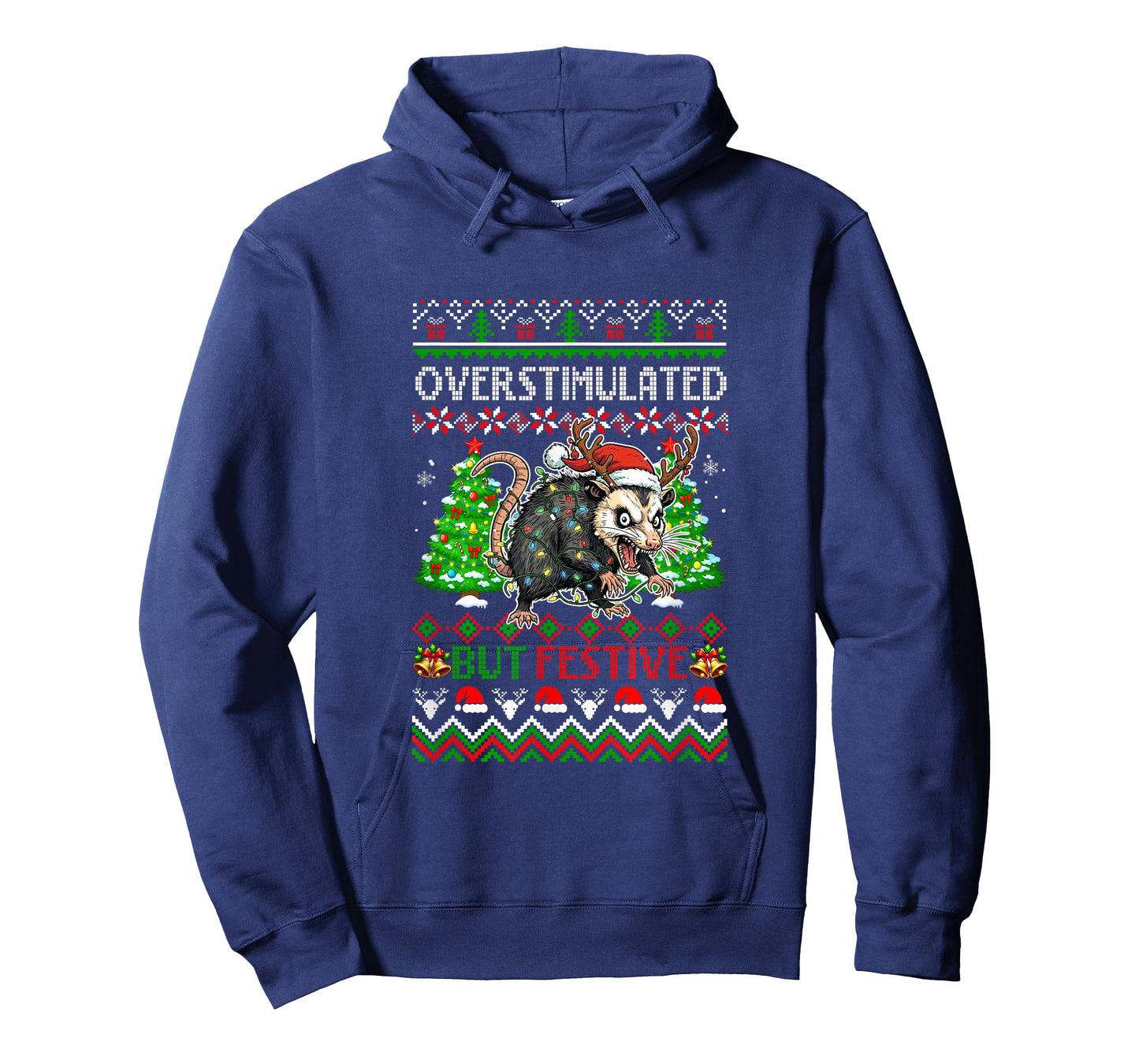 Overstimulated But Festive Christmas Sweater Santa Opossum T-Shirt