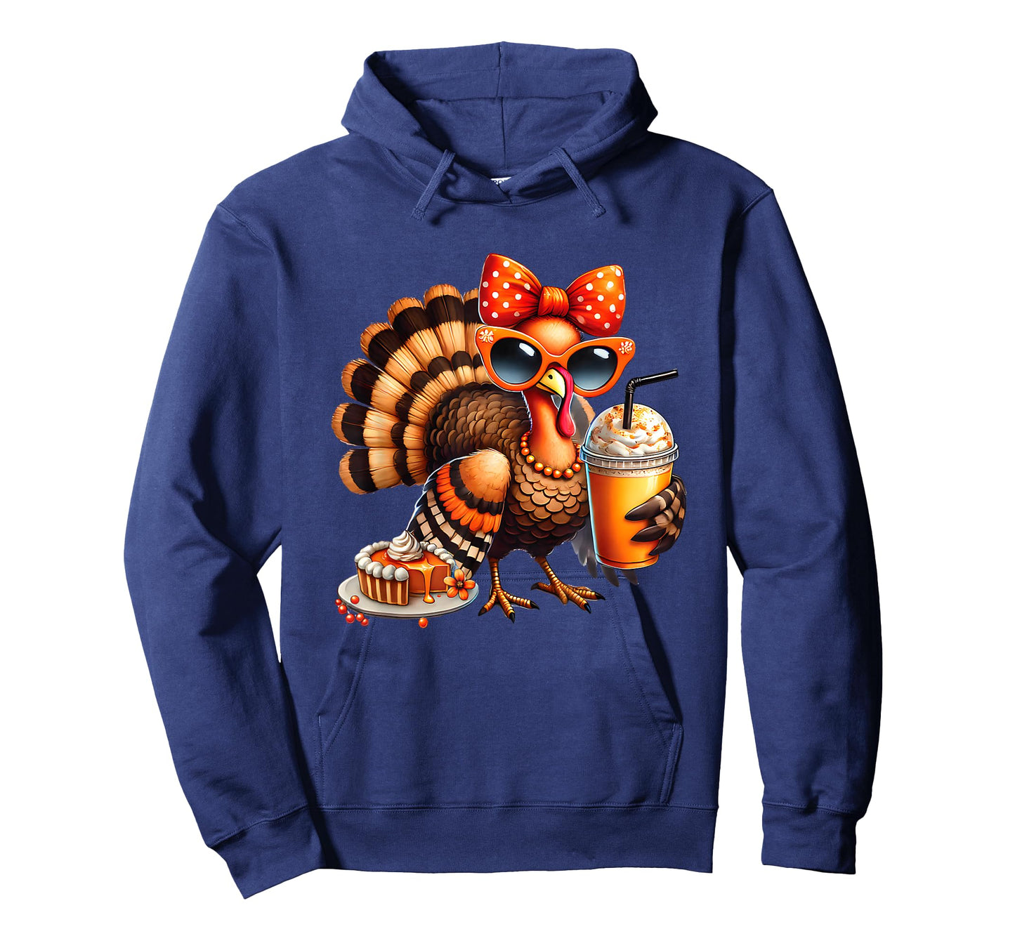 Turkey Drinking Coffee Bow Thanksgiving Womens Turkey Day T-Shirt