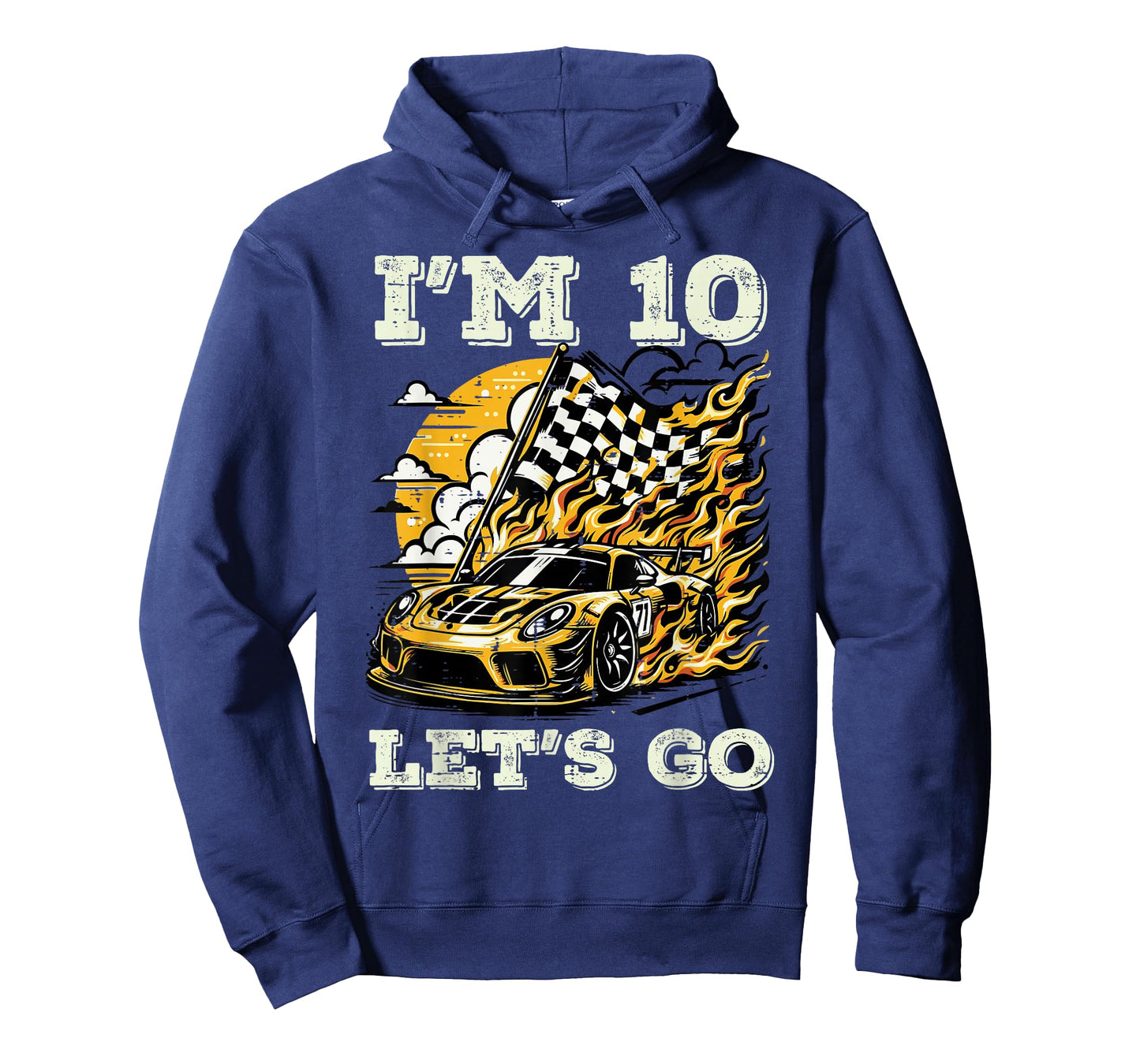 10th Birthday Race Car Flag Im 10 Years Old Bday Boys Kids T-Shirt