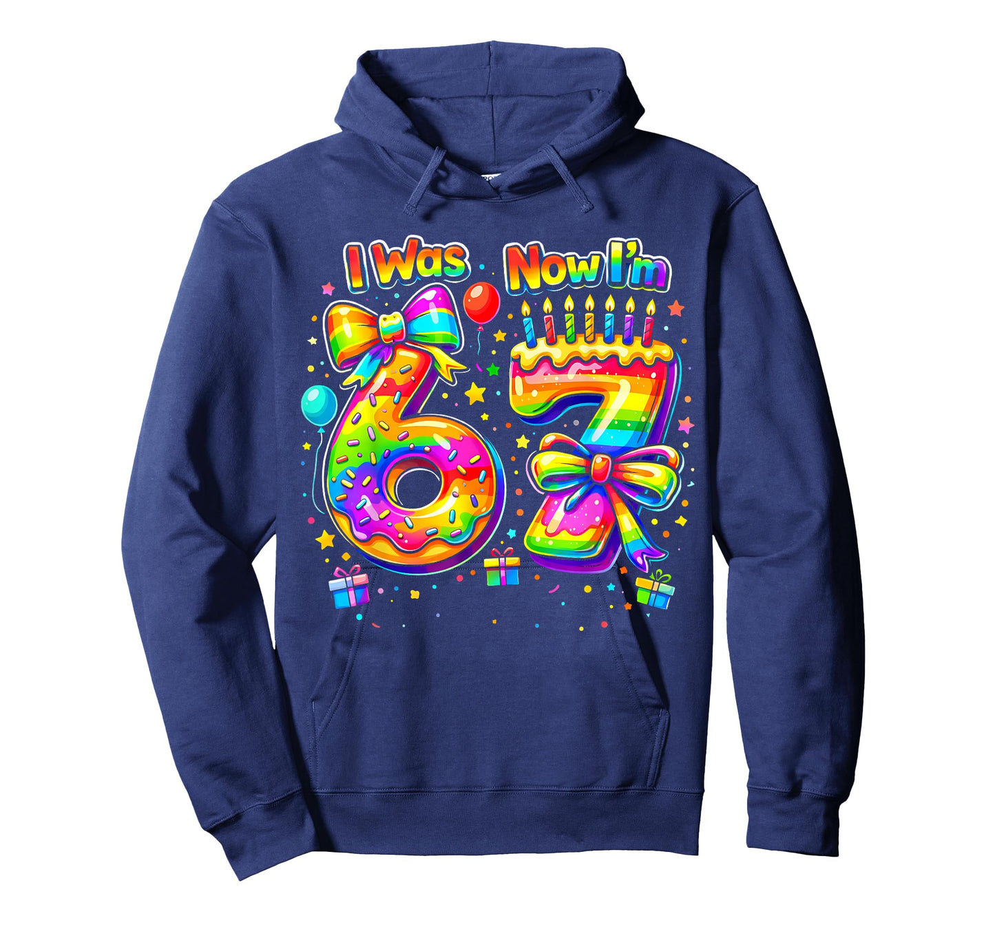 7th Birthday Girls I was 6 Now I'm 7 Years Old Kids Rainbow T-Shirt