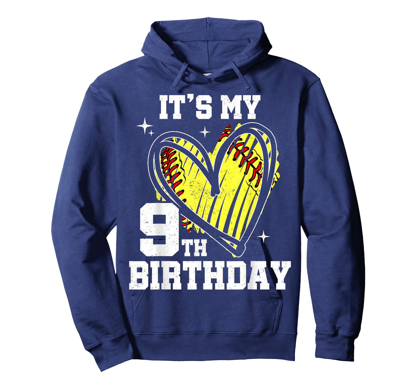 It's My 9th Birthday Softball Heart 9 Year Old Birthday T-Shirt