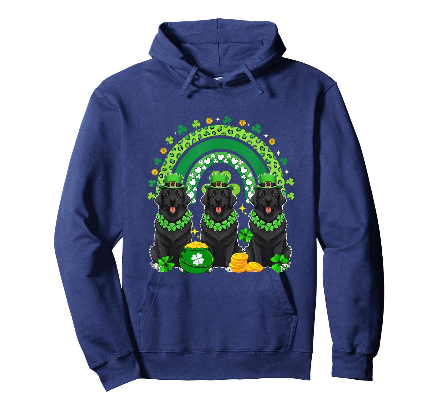 Three Cute Newfoundlands St. Patrick's Day Shamrocks Rainbow T-Shirt
