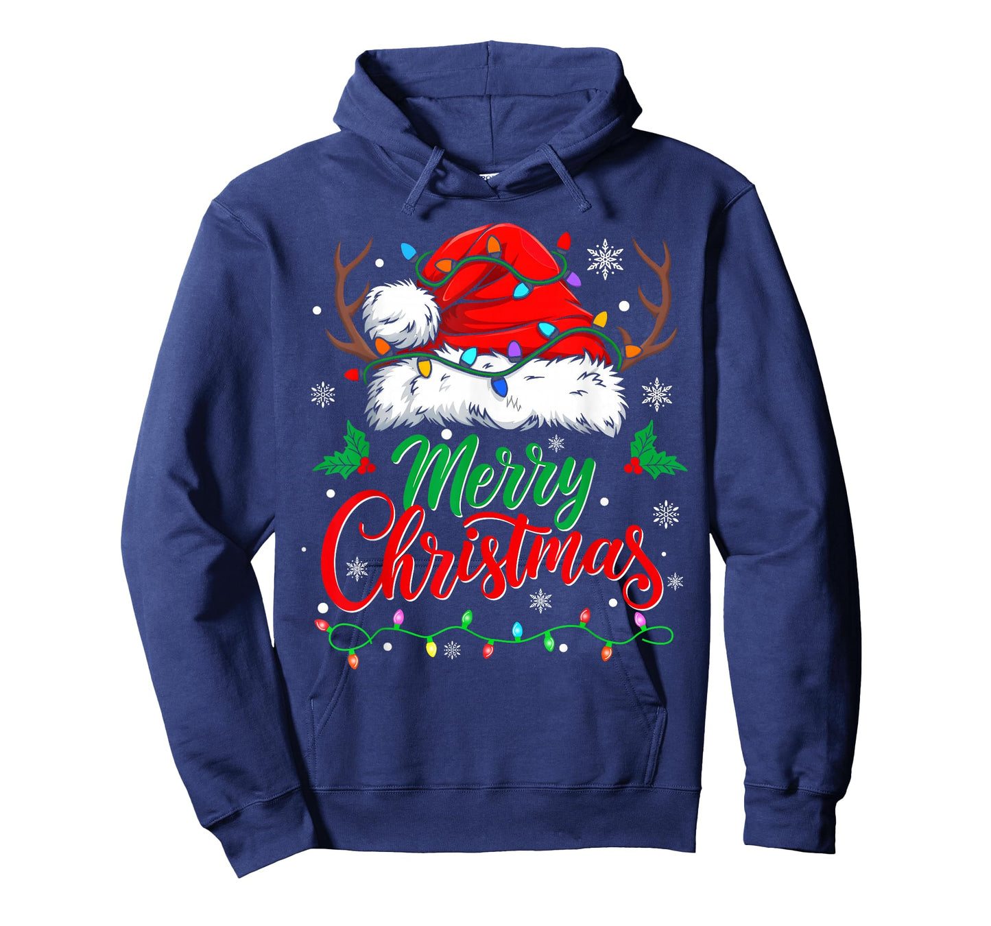 Merry Christmas Lights Red Santa Hat Xmas Family Men Women T-Shirt