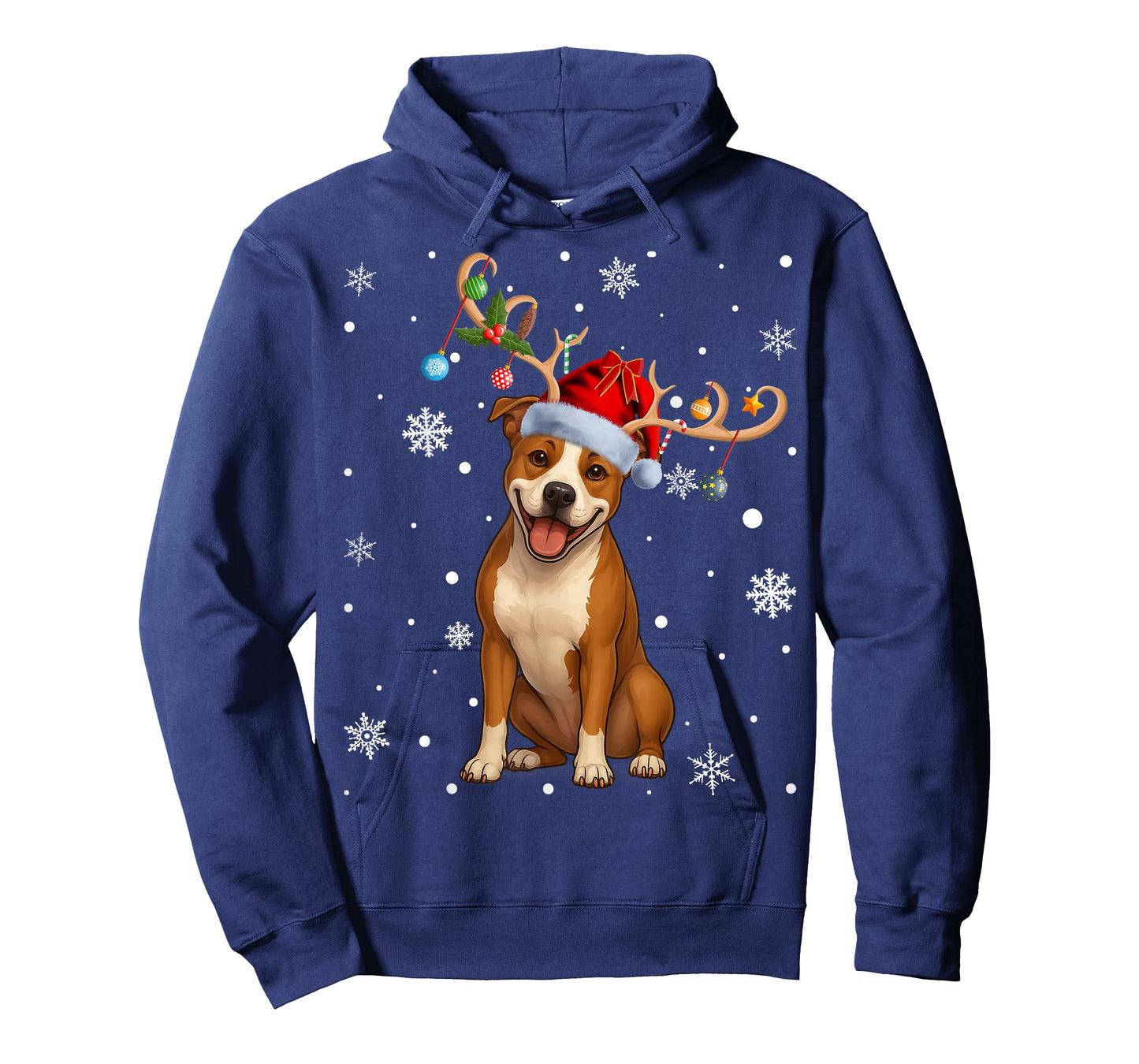 Christmas Balls Lights Reindeer Santa Pitbull Terrier Xmas T-Shirt