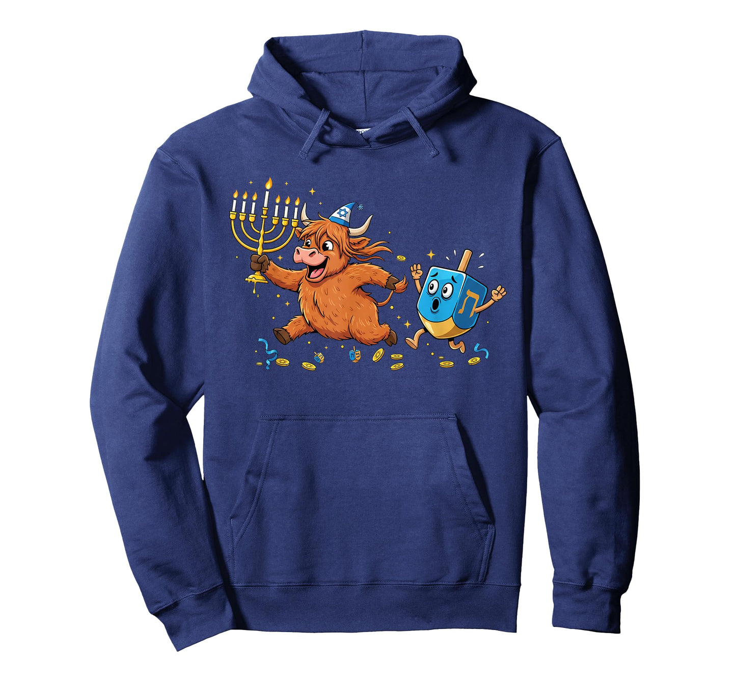 Funny Highland Cow Dreidel Menorah Hanukkah Kids Womens Mens T-Shirt