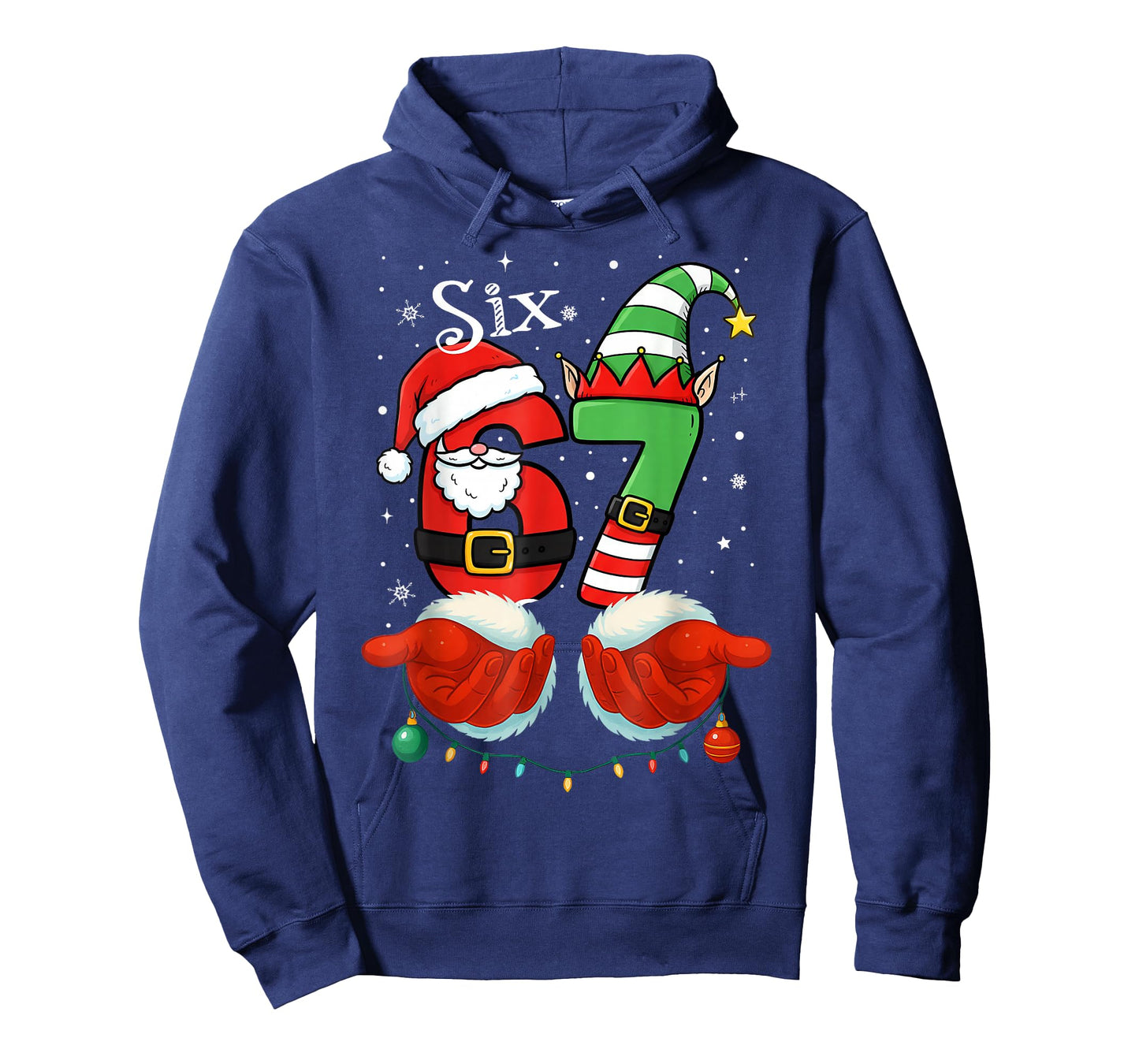 Funny Six Seven 67 Meme 6 7 Christmas Santa Hand Boys Teens T-Shirt