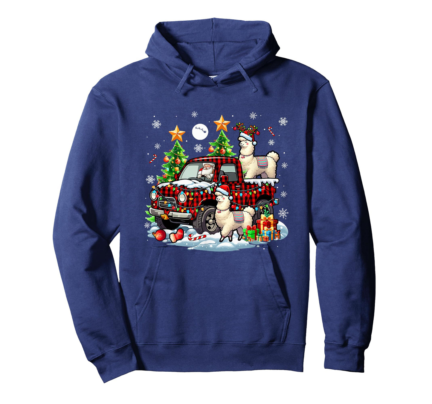 Two Xmas Reindeer Santa Llamas On Colorful Pickup Truck T-Shirt