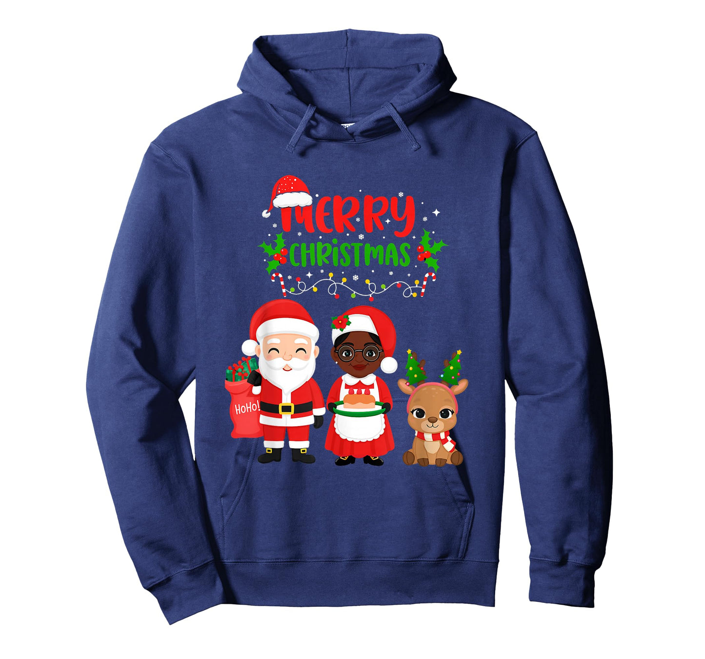 Cute Santa & Melanin Mrs Claus Interracial Family Christmas T-Shirt