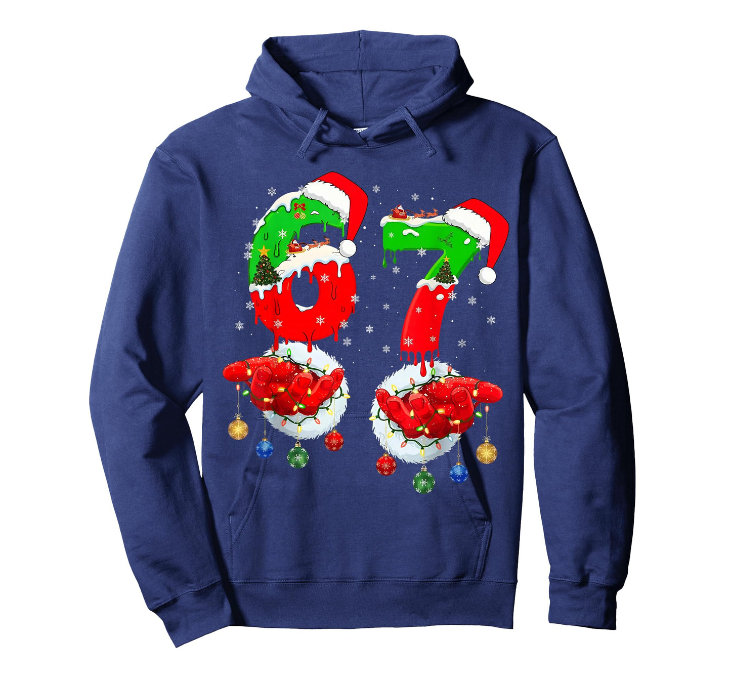 Funny Six Seven 67 Meme 6 7 Christmas Santa Hand Boys Teens T-Shirt