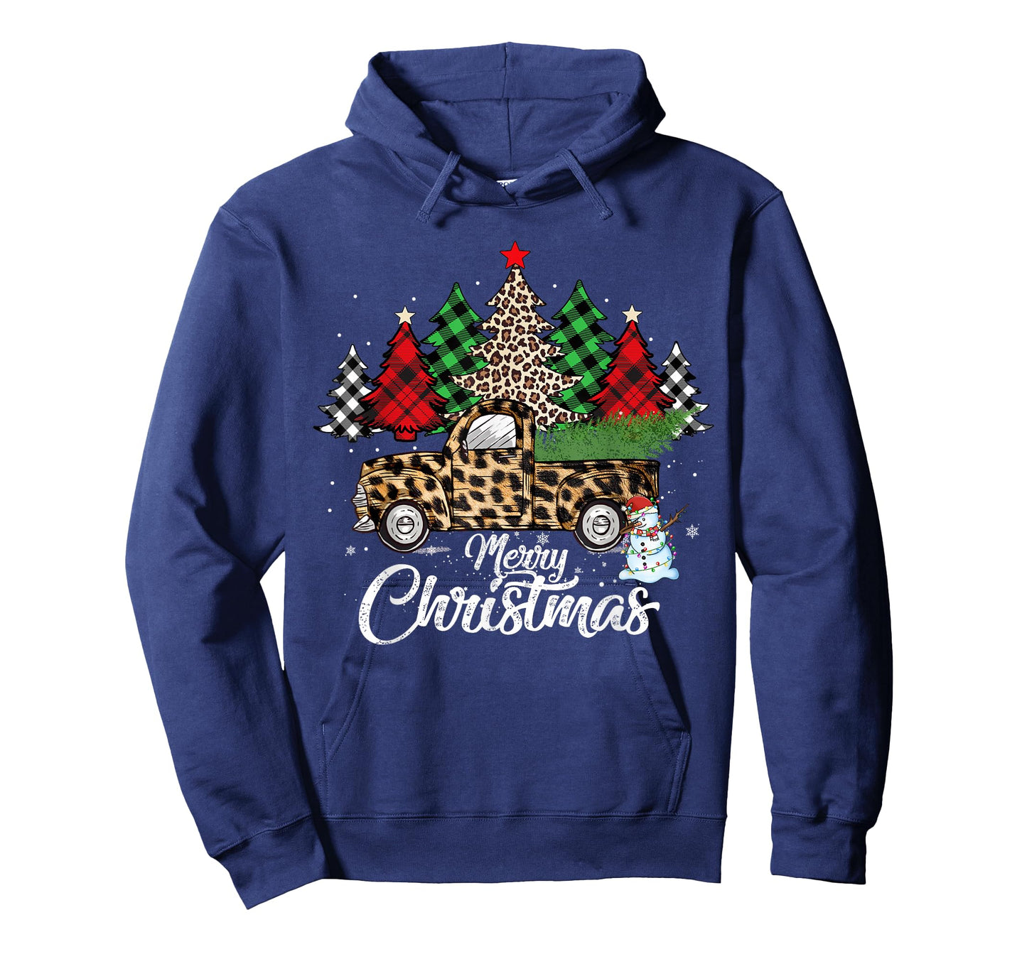 Merry Christmas Leopard Truck Buffalo Plaid Xmas Trees Party T-Shirt