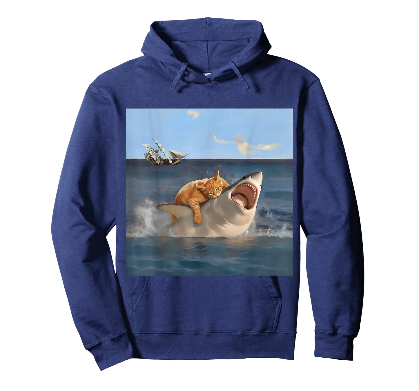 Orange Cat Biting Shark Humorous Funny Art Meme Cat Lover T-Shirt