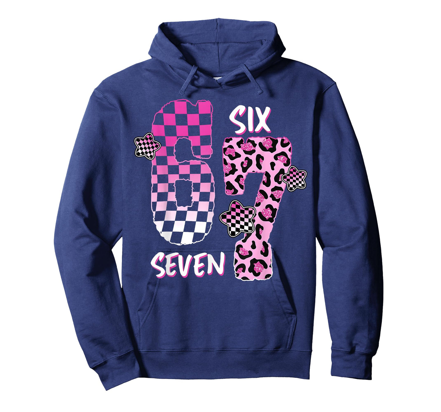Pink Checker Leopard 6 7 Funny Six Seven Meme Girl Women T-Shirt