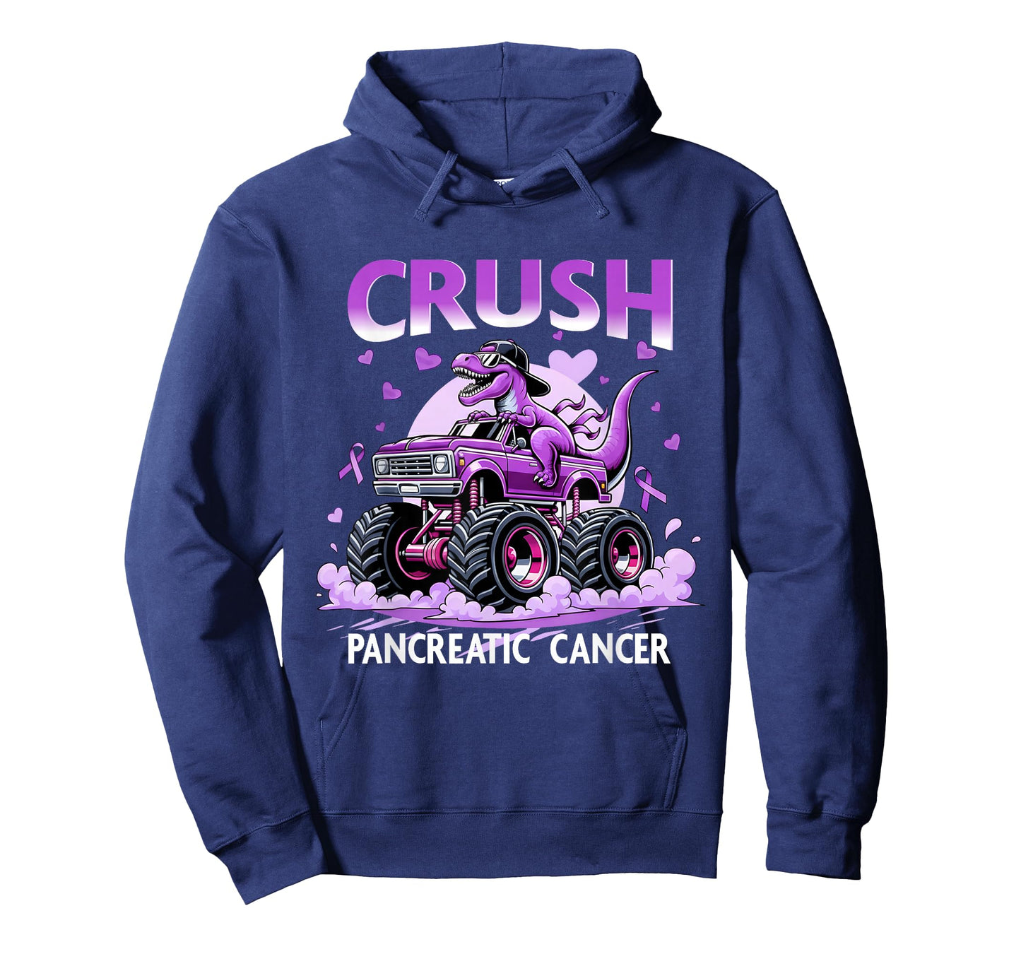 Crush Pancreatic Cancer Dino Truck Purple Ribbon Support T-Shirt