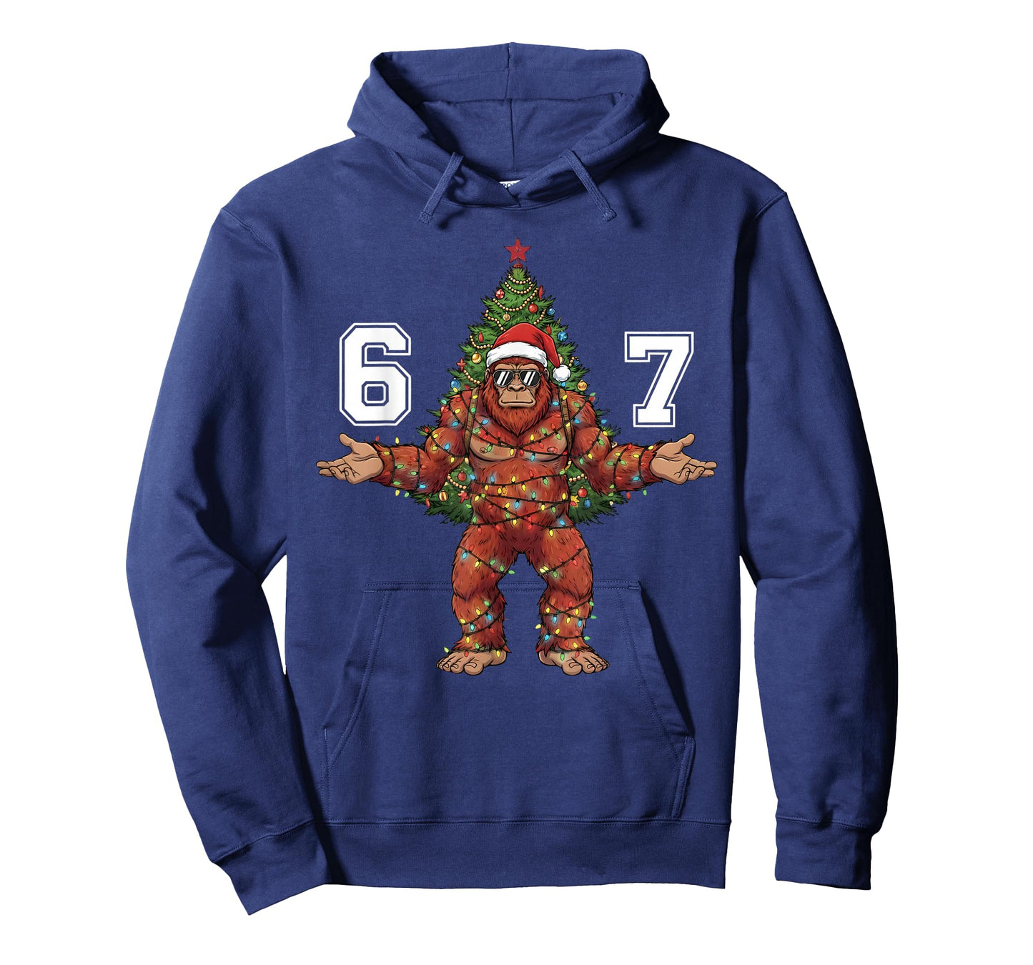 Santa Bigfoot 67 Christmas Tree Xmas Lights Funny Sasquatch T-Shirt