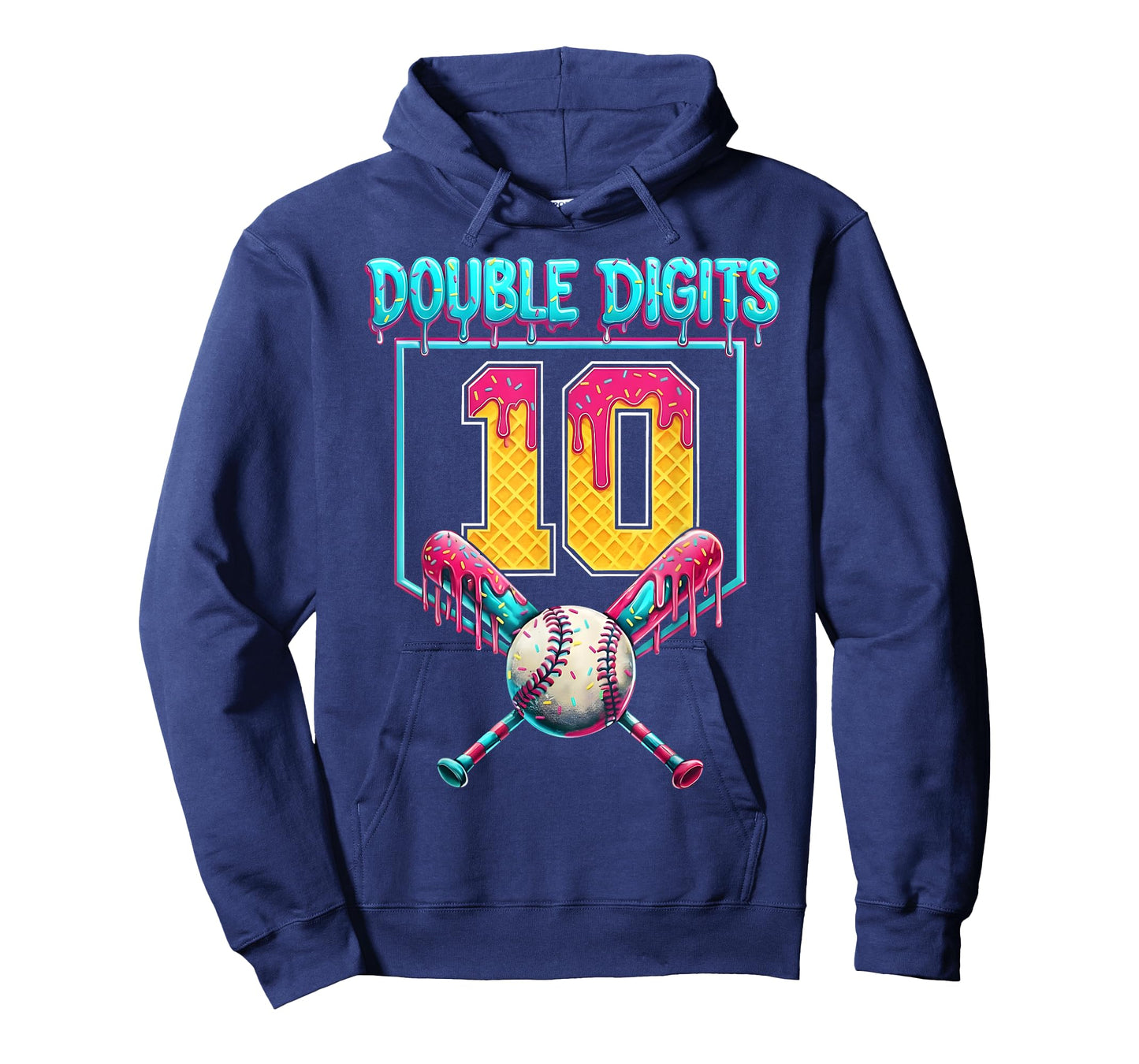 Baseball 10th Birthday Ice Cream Drip for Boys Girls Kids T-Shirt