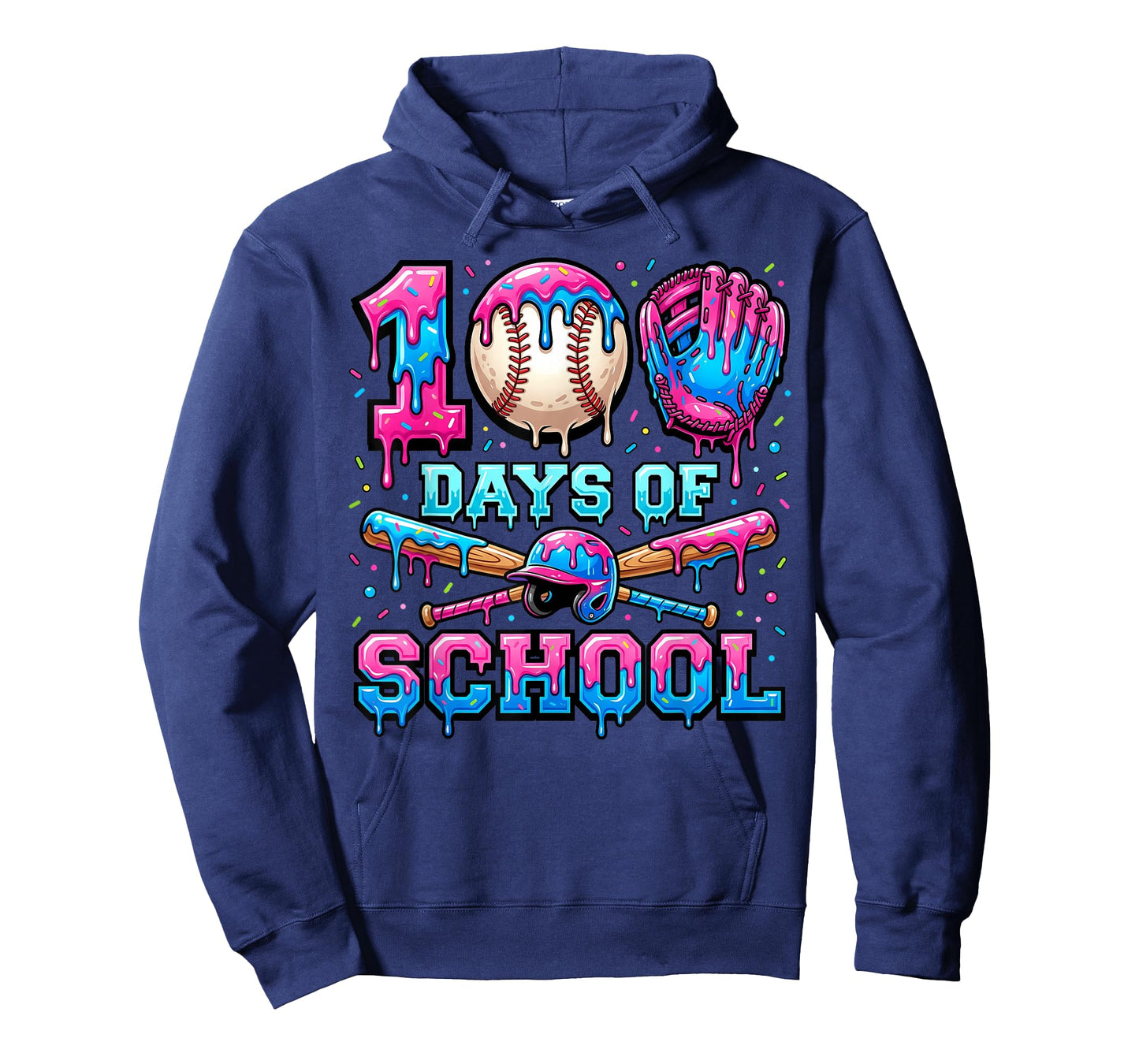100 Days of School Baseball Sports Drip Graphic T-Shirt