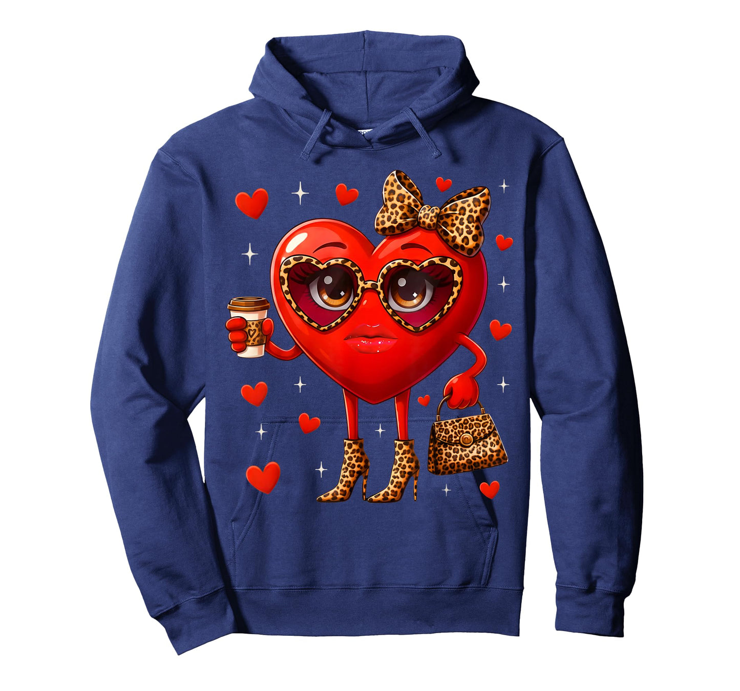 Leopard Heart Drinking Coffee Valentines Day Women Love T-Shirt