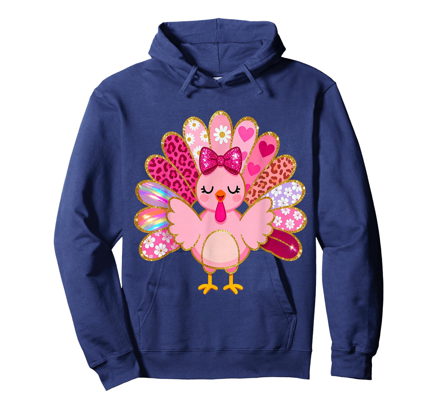 Women Pink Turkey Hearts Leopard Floral Thanksgiving Girls T-Shirt