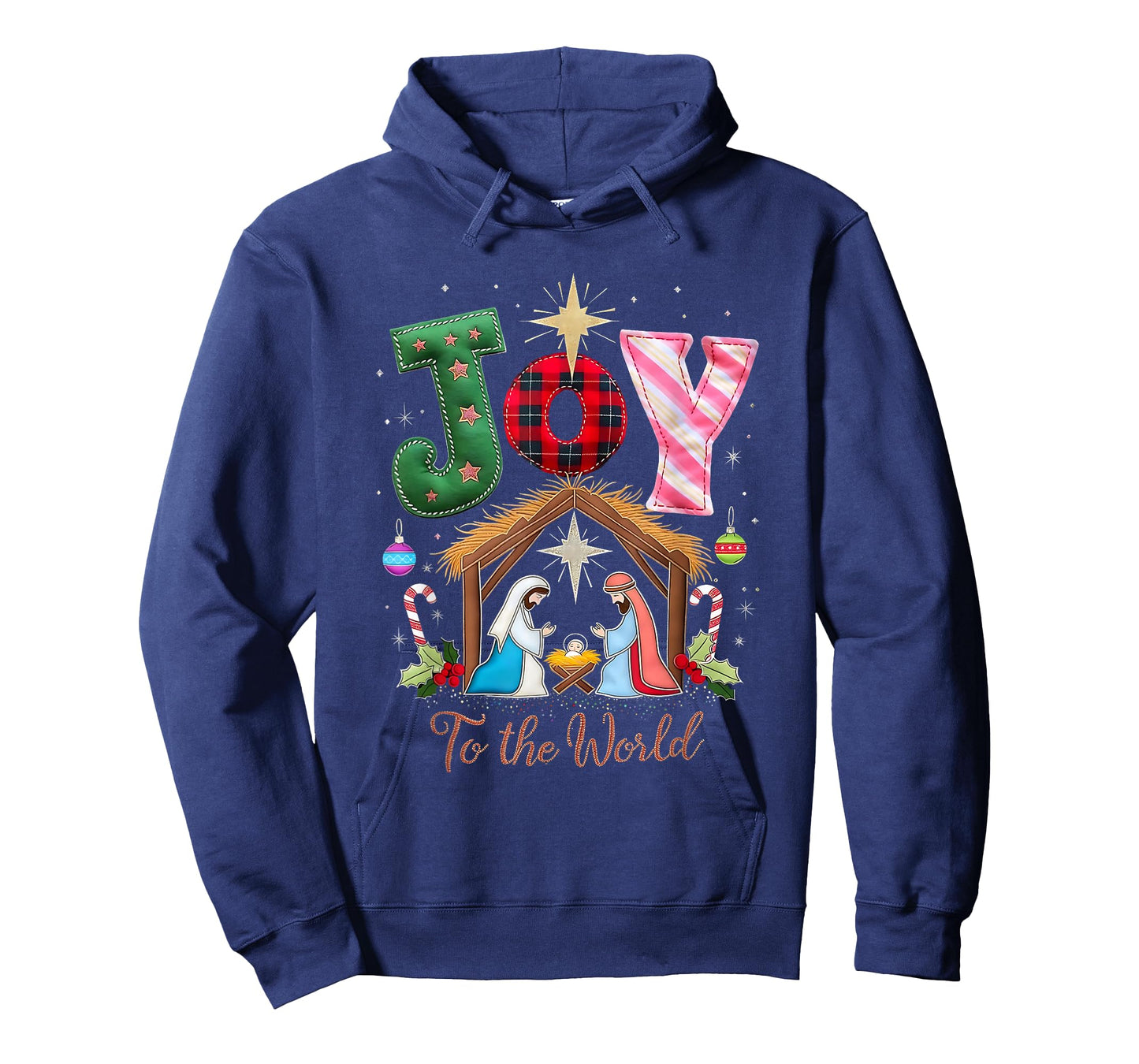 Joy to The World Patchwork Nativity Christmas T-Shirt