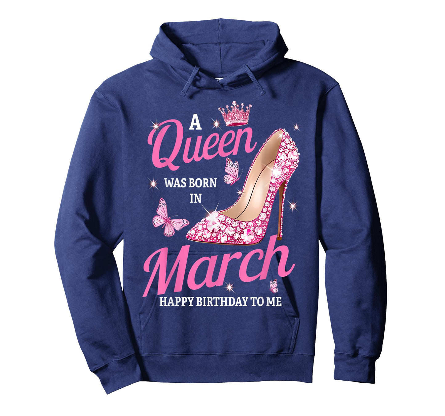 A Queen was Born in March Birthday Pink High Heels Butterfly T-Shirt