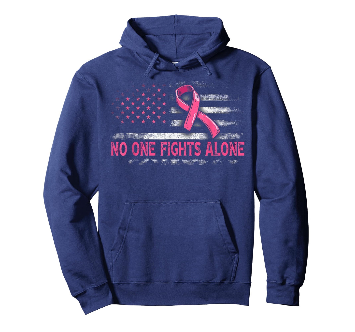 No One Fights Breast Cancer Alone American Flag Pink Ribbon T-Shirt