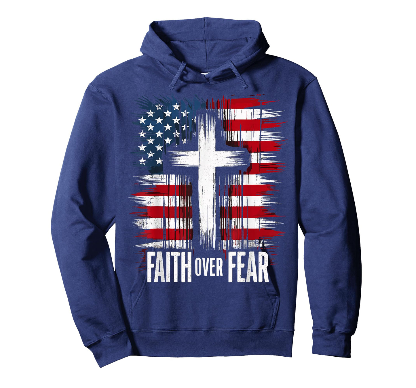 American USA Flag Christ Faith Over Fear with Cross T-Shirt