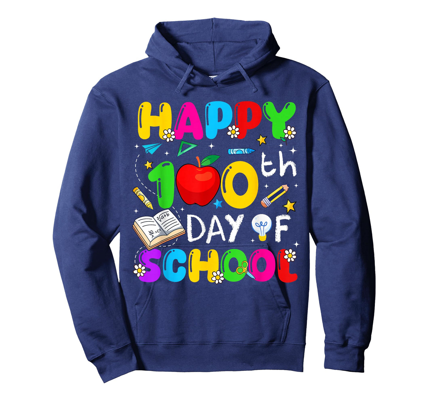 Happy 100 Days of School Apple Crayon Teacher Boy Girl Kids T-Shirt