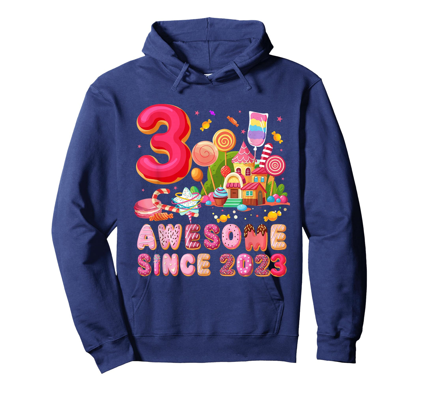 Awesome Since 2023 Candy Theme 3 Year Old Girl Birthday T-Shirt
