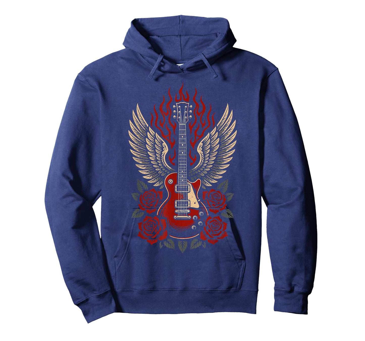 Vintage Electric Guitar Wings Roses Rock Graphic T-Shirt