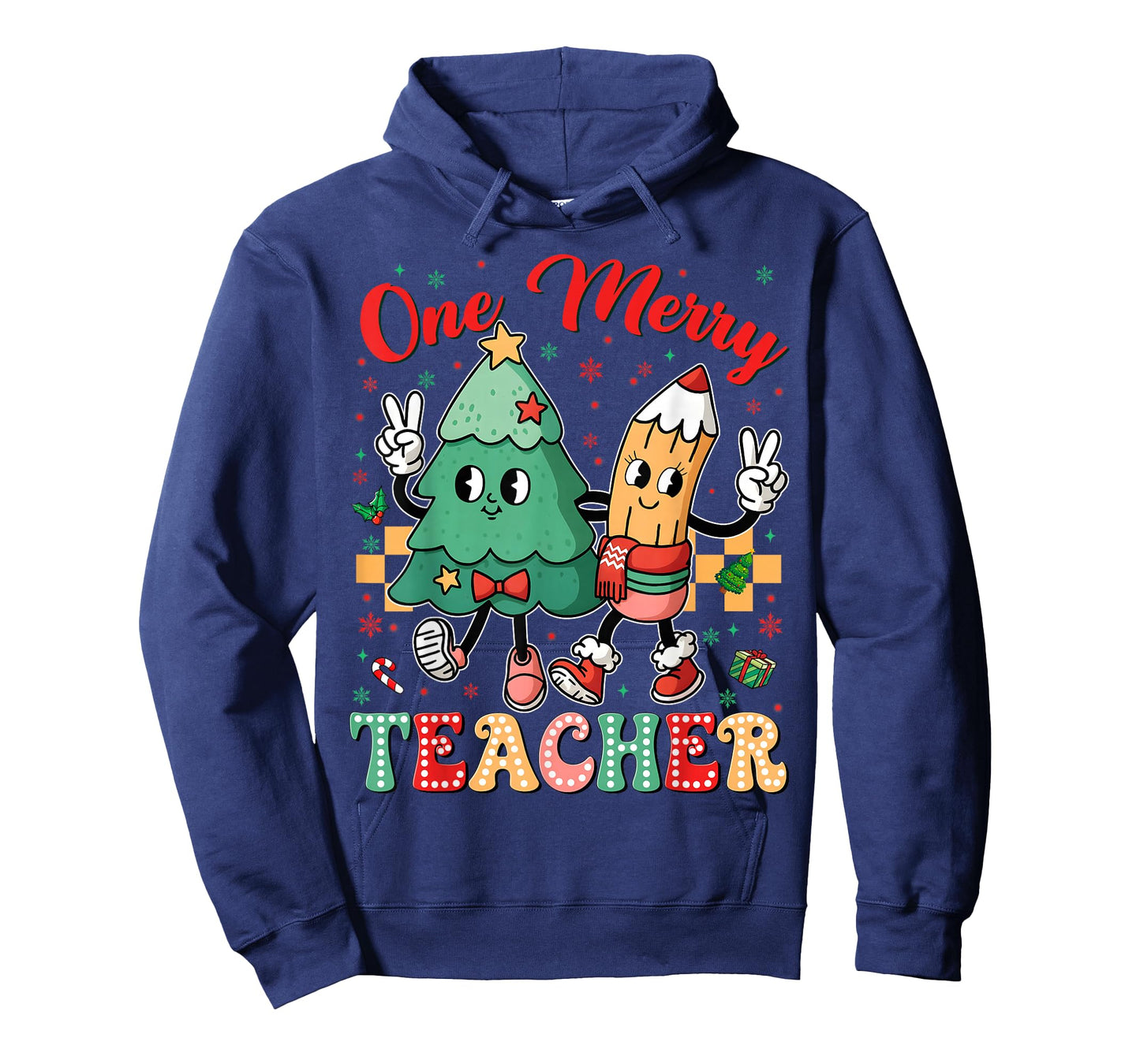 One Merry Teacher Groovy Christmas Tree Pjs Xmas Teacher T-Shirt